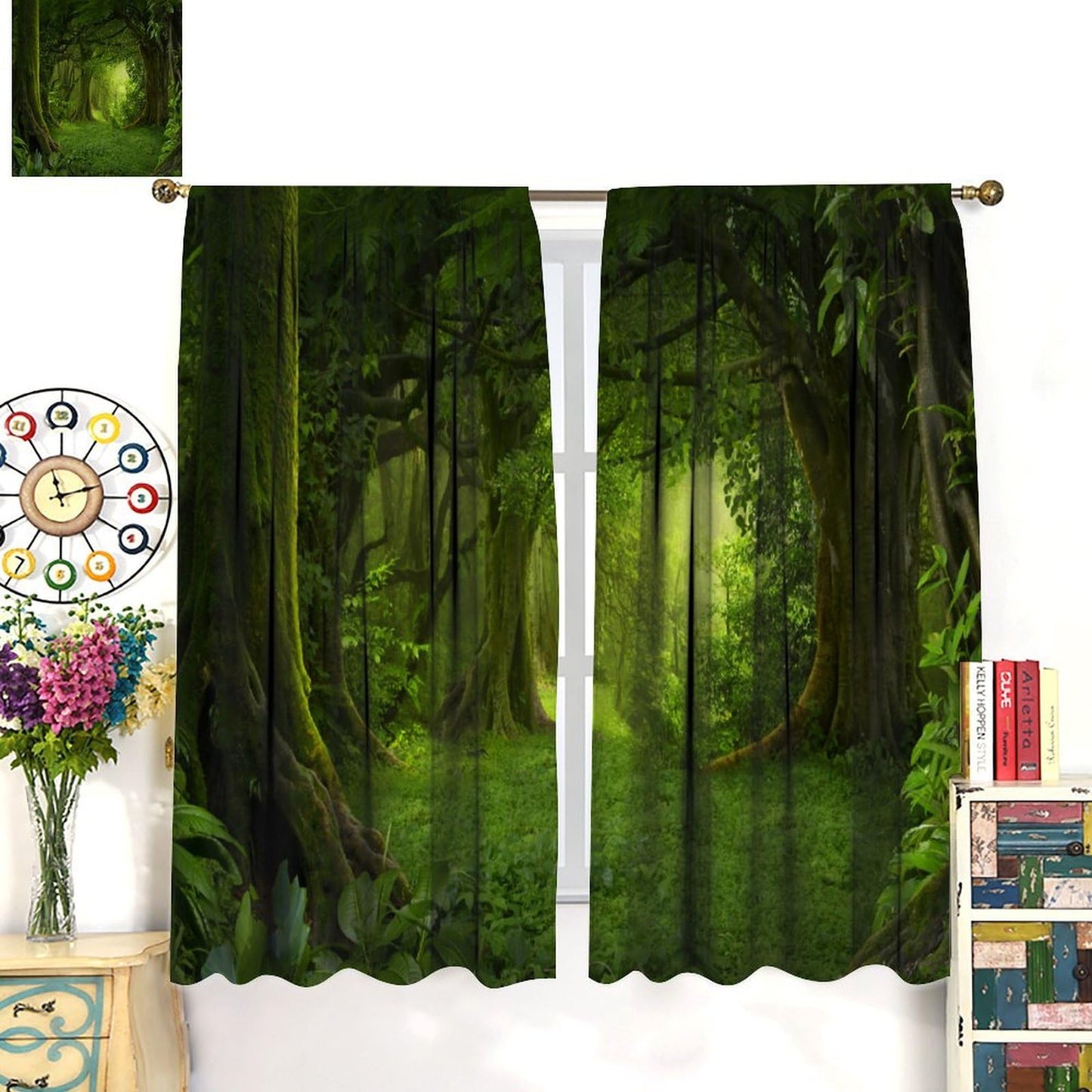 HZOHNAGO Forest Curtains Fantasy Nature Green Forests Pattern Blackout Print Rod Pocket Window Drapes for Bedroom Living Room 42x45in