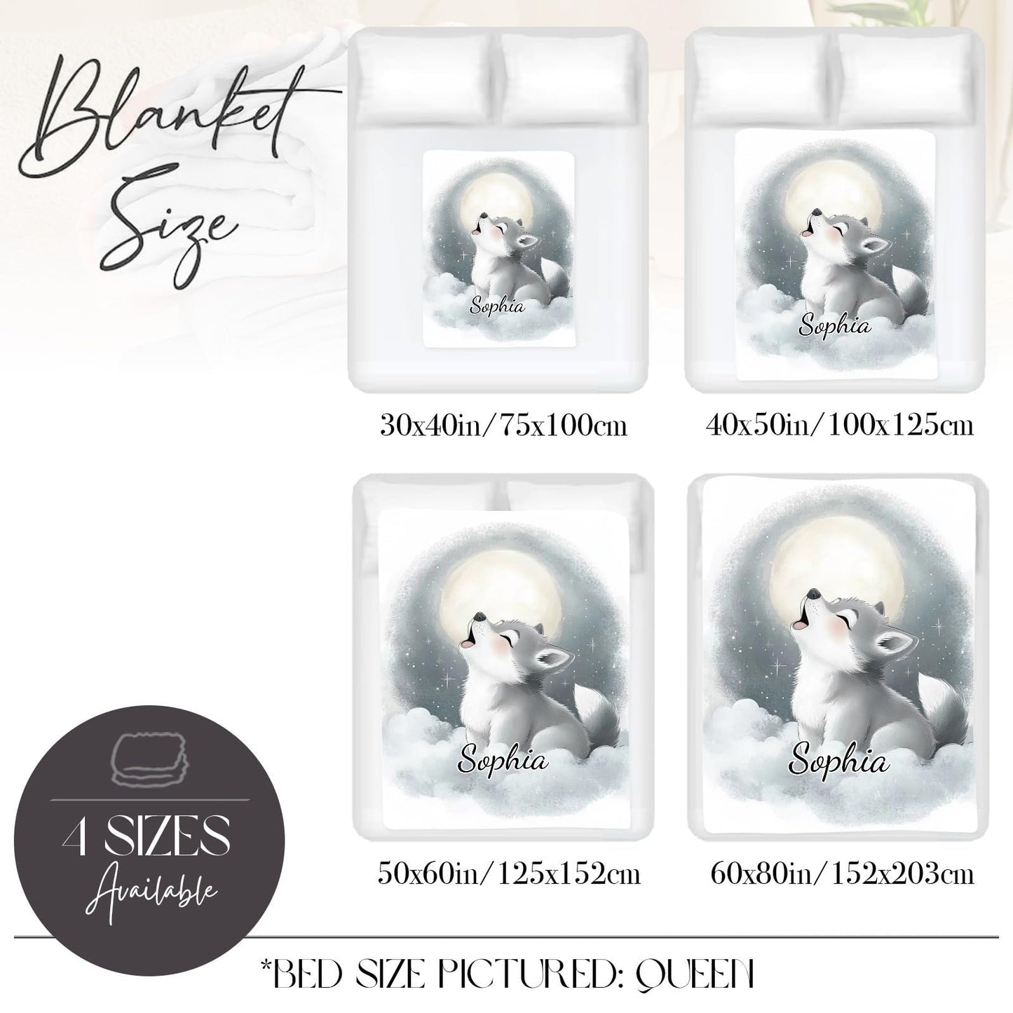 Xaviynch Cute Howling Wolf Blankets, Custom Blanket with Names - Personalized Anniversary Wedding Valentine's Day Gift Blankets for Him Her