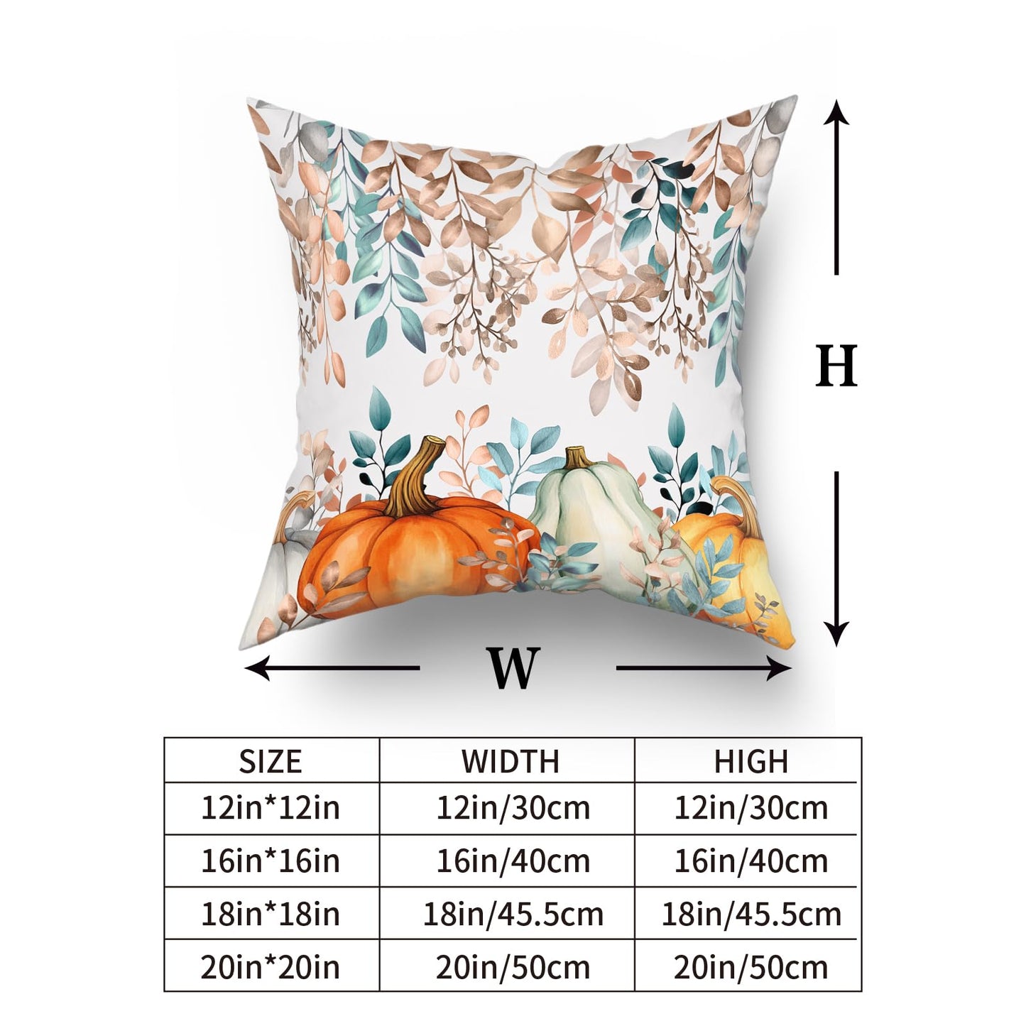 Giwawa Fall Pumpkin Pillow Covers 18x18 Inch Teal Orange Autumn Leaves Throw Pillow Case Decorative Thanksgiving Cushion Cover for Home Couch Sofa Farmhouse, Set of 2