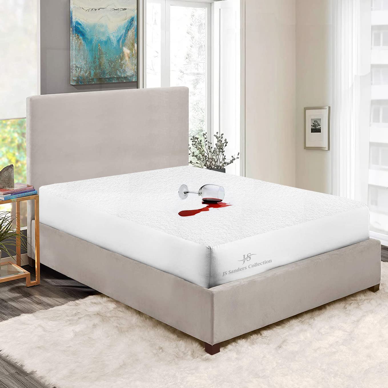JS Sanders Collection Family King 120x80 Size Mattress Topper - 100% Waterproof Cover Protector with 15" Deep Pocket Fitted Style Super Soft Cotton Terry Fabric Mattress Cover
