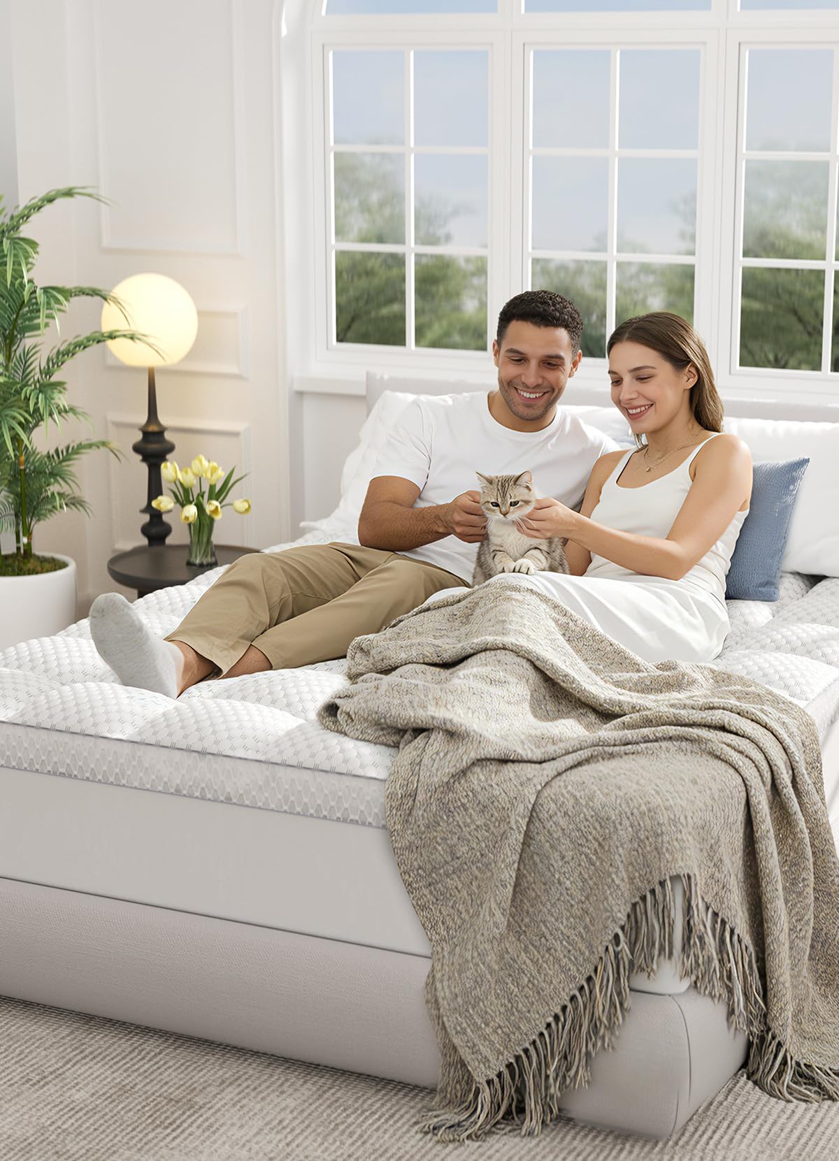 BEDELITE King Mattress Topper 3 Inch Thick Mattress Pad, Plush Pillow Top Bed Cover with Elastic Deep Pockets Up to 6-24 Inch for Pressure Relief, Shredded Memory Foam Filling (White)
