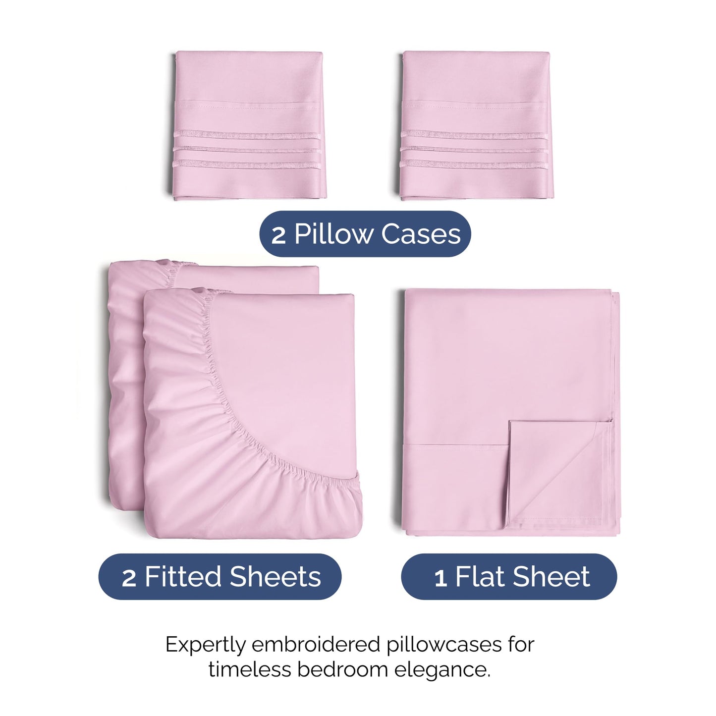 Split King Size 5 Piece Sheet Set - Comfy Breathable & Cooling Sheets - Hotel Luxury Bed Sheets for Women & Men - Deep Pockets, Easy-Fit, Soft & Wrinkle Free Sheets - Light Pink Oeko-Tex Bed Sheet Set
