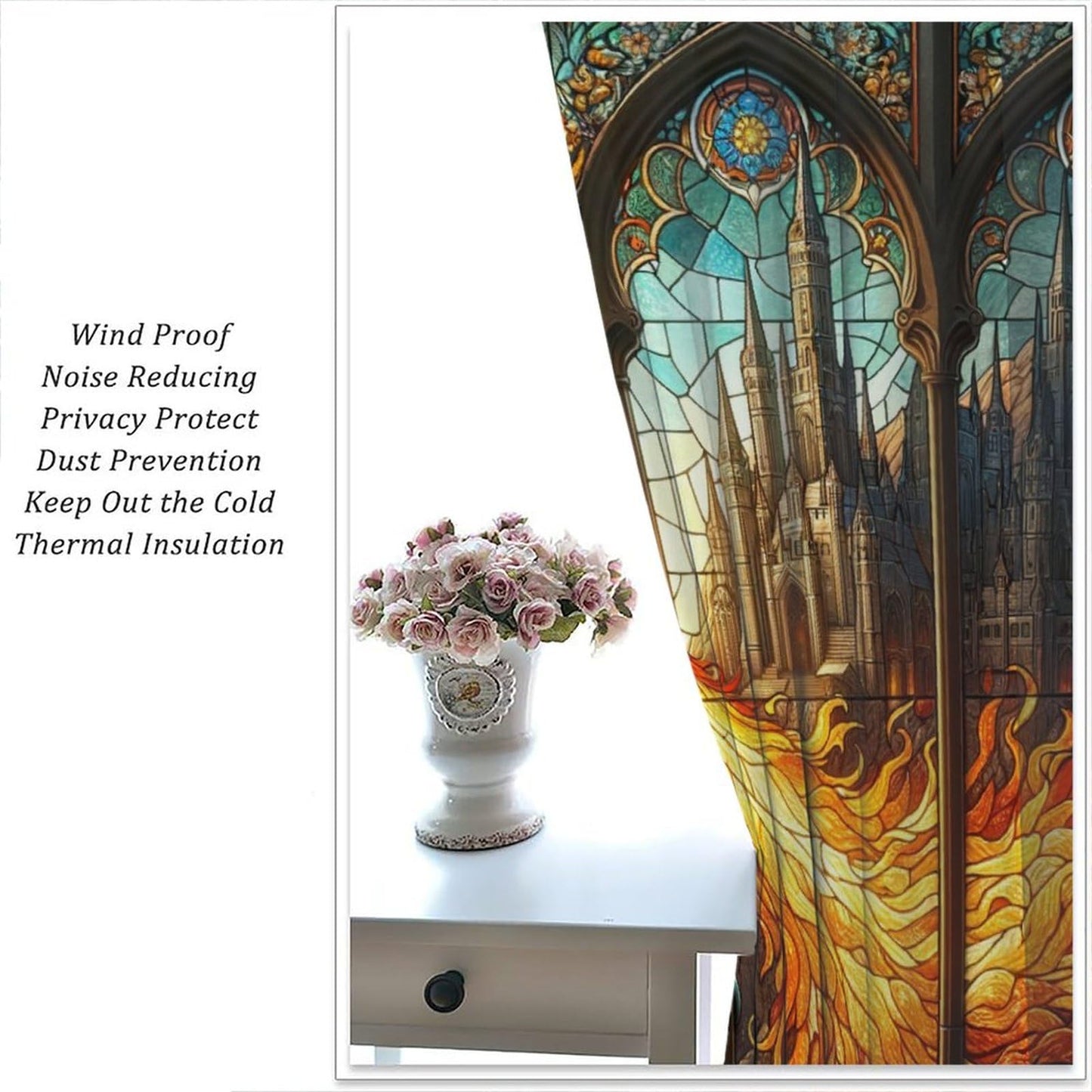 FengMingRui Stained Glass Curtains Western Monon Dragon Castle Abstract Geometry Window Treatments for Boys Girls Bedroom Game Room Window Drapes 42" W X 45" L