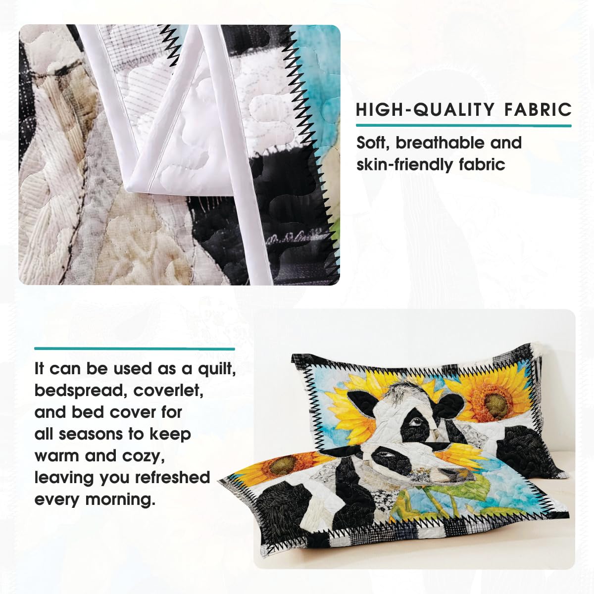 Jeminise Cow with Landscape Patchwork Quilt, Animal Farmhouse Printed Quilt Set Bedding Set, Premium Patchwork Pattern Quilts Bedspread, Bedding Set with Cow Lover Gift