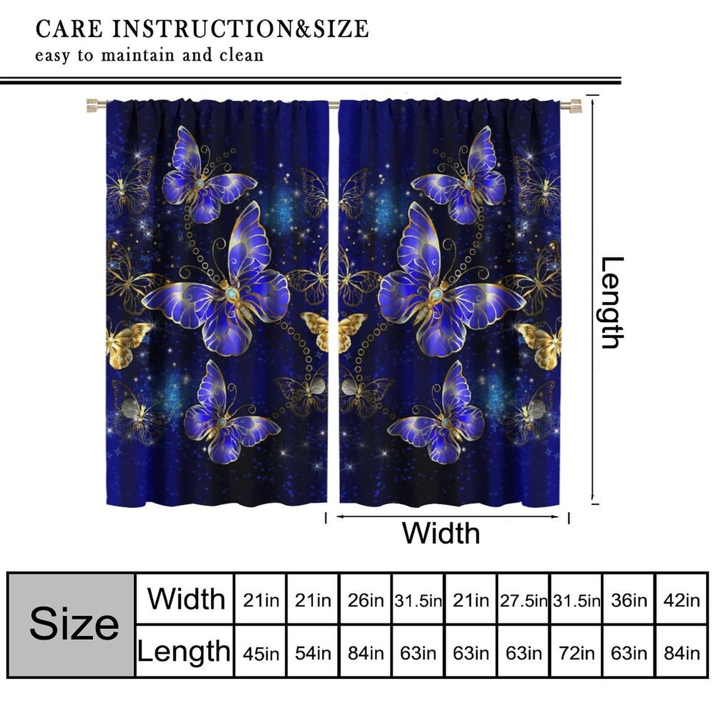 Yearn Jear Golden Butterfly Curtains,Modern Abstract Style DecorWindow Door Curtains for Kids Girls Bedroom Living Room Home Decor W42xL45in Decor