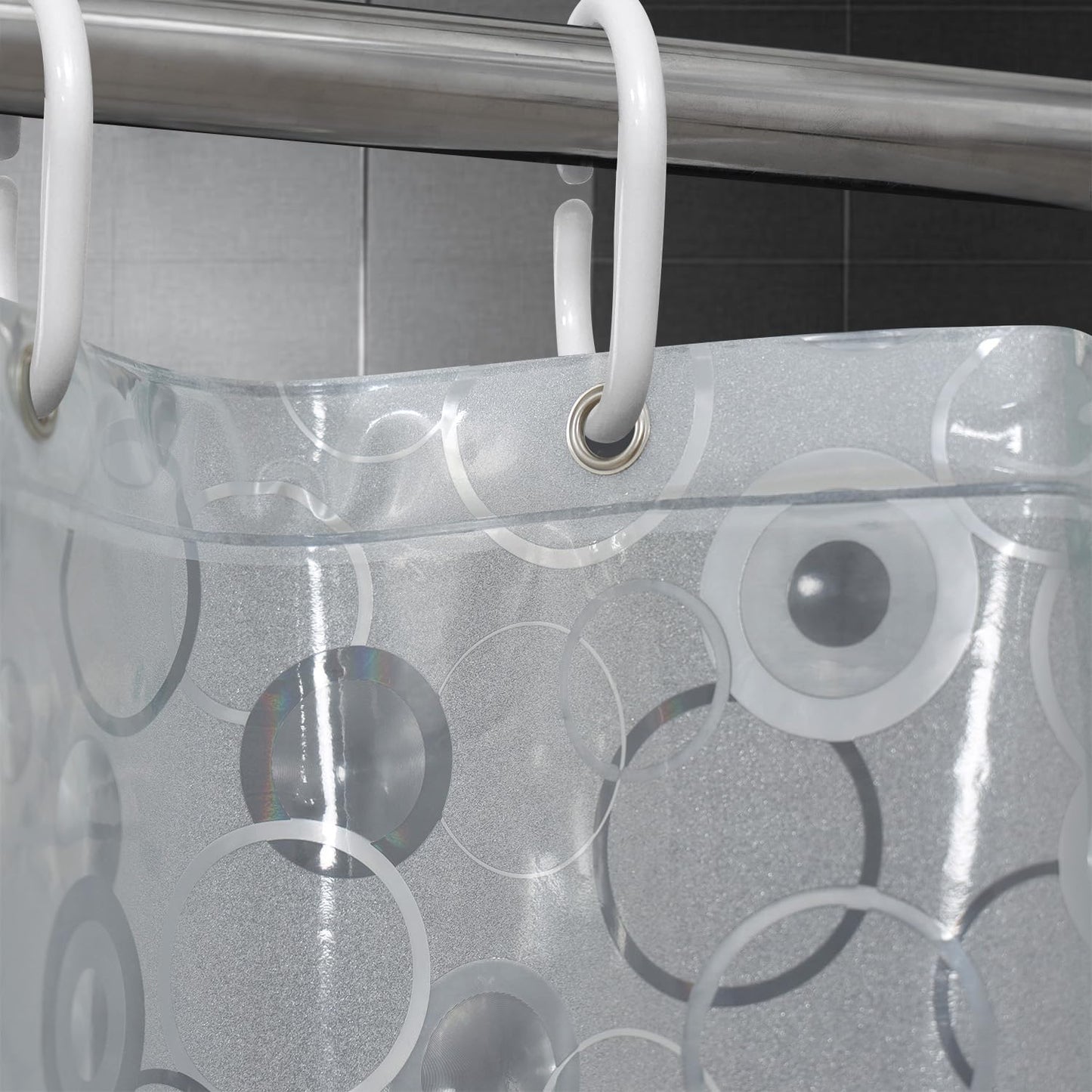 AooHome 72x75 Plastic Shower Curtain Liner - EVA 3D Circle Pattern Design Standard Bathroom Shower Curtain with Hooks, 5 Bottom Magnets, 10G Heavy Duty, Water Repellent, Semi Transparent, 72x75 Inch
