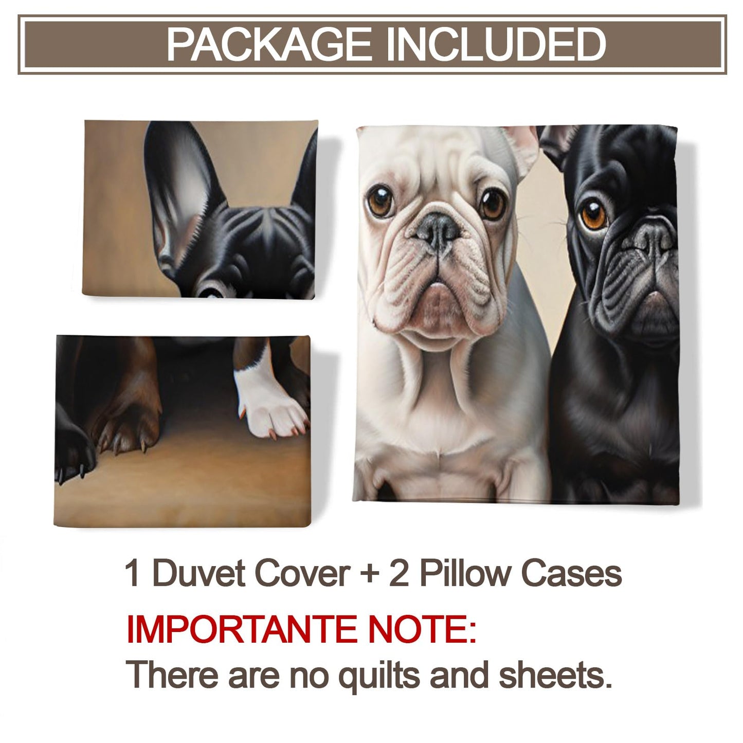 Dog Print Duvet Cover Queen Size - Cute Puppy Home Decor & Gifts, 3 Piece Back to School Dorm Bedding, Easy Care Microfiber Comforter Cover & Pillowcases, French Bulldog Lover