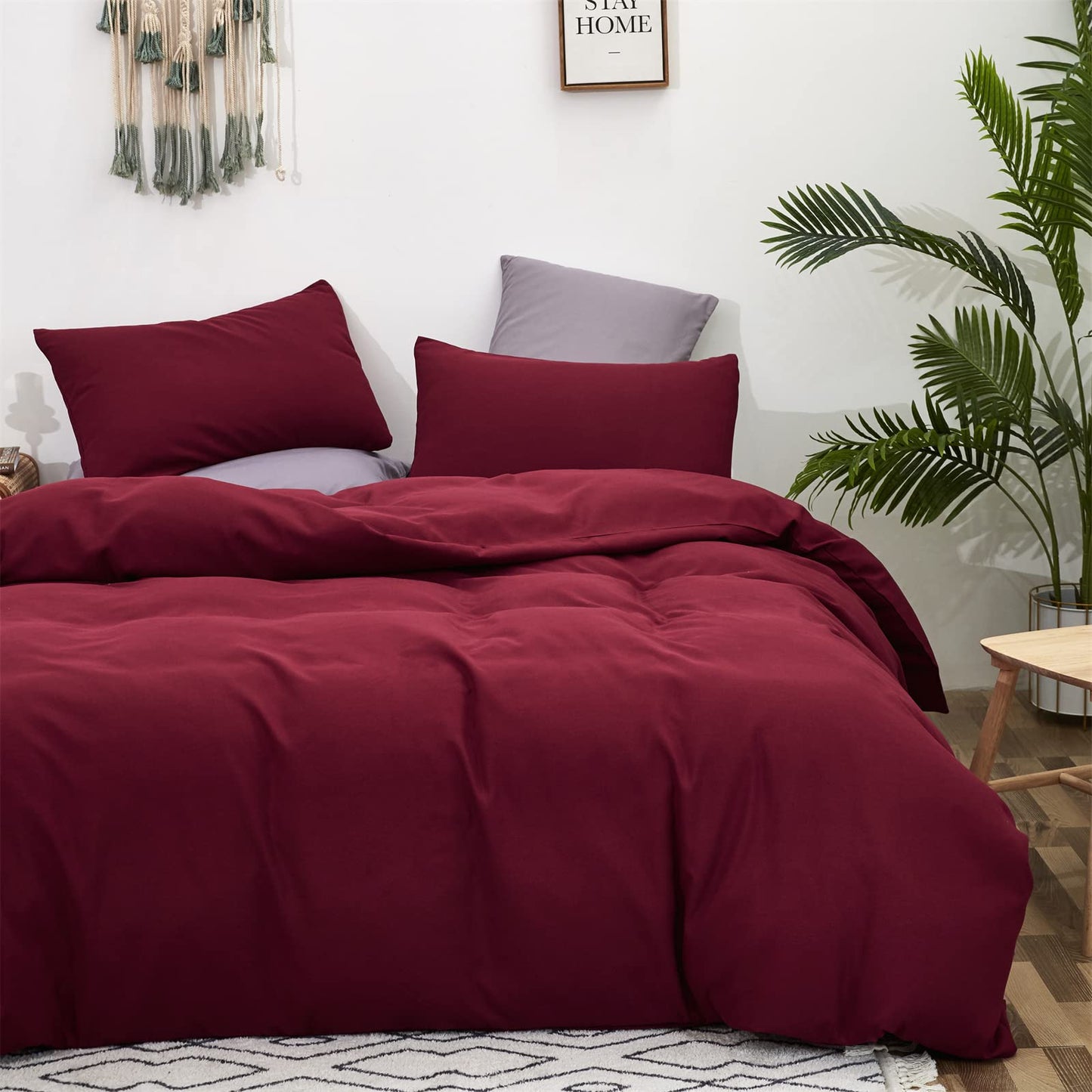 Luxlovery Burgundy Comforter Set Queen Dark Red Bedding Set Women Claret Wine Red Crimson Burgundy Blanket Quilts 3 Piece Claret Bedding Comforter Set