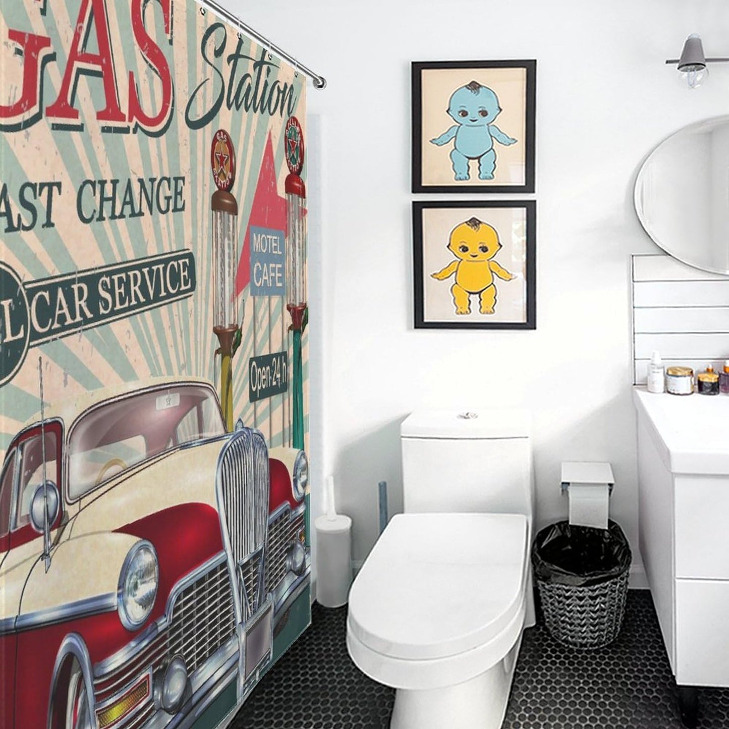 TFOSO Vintage Car Shower Curtain,Old Antique Car Classic Parking Fabric Bathroom Shower Curtain Set with Hooks 66x72in（168x183cm）