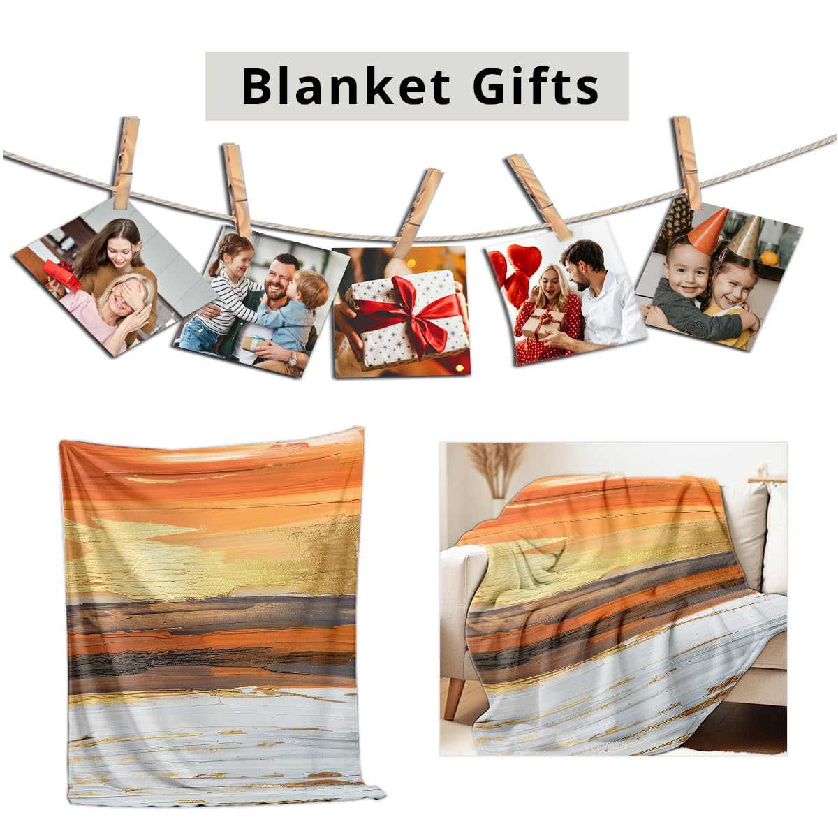 HUNXIAOJ Orange Blanket Throw for Couch Bed Abstract Print Blanket Soft Flannel Bedding Modern Bedroom Home Decor (49"x59")