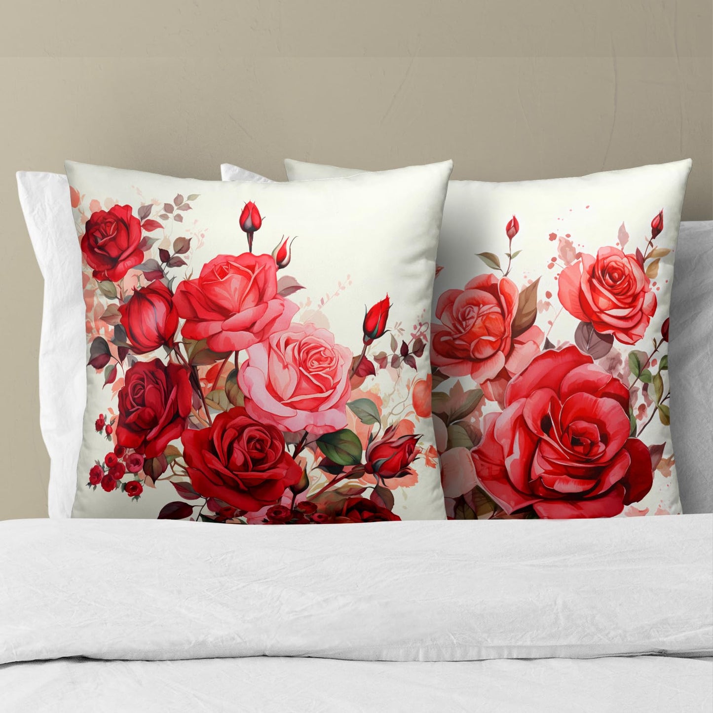 Mweet Red Roses Throw Pillow Covers 18x18 Inch Set of 2, Valentine's Day Decorative Pillow Case Beautiful Bouquet Flower Cushion Cover for Couch Sofa Wedding Anniversary Decor Gift