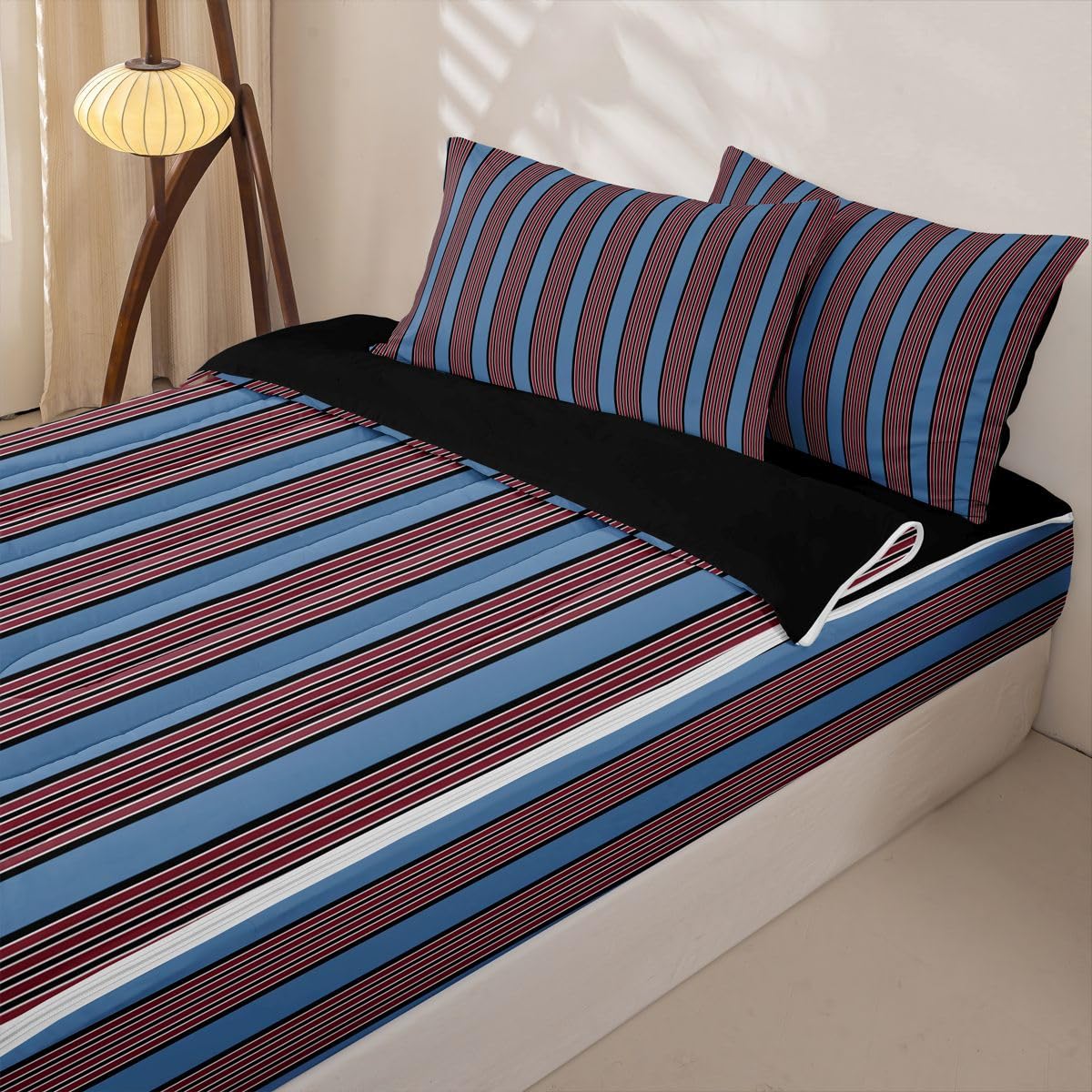 Feelyou Stripes Zipper Bedding Queen Geometric Zipper Bedding Sets for Kids Boys Girls Modern Striped Art Comforter Set with Fitted Sheet and Pillowcases Bedroom Decor Blue Brown