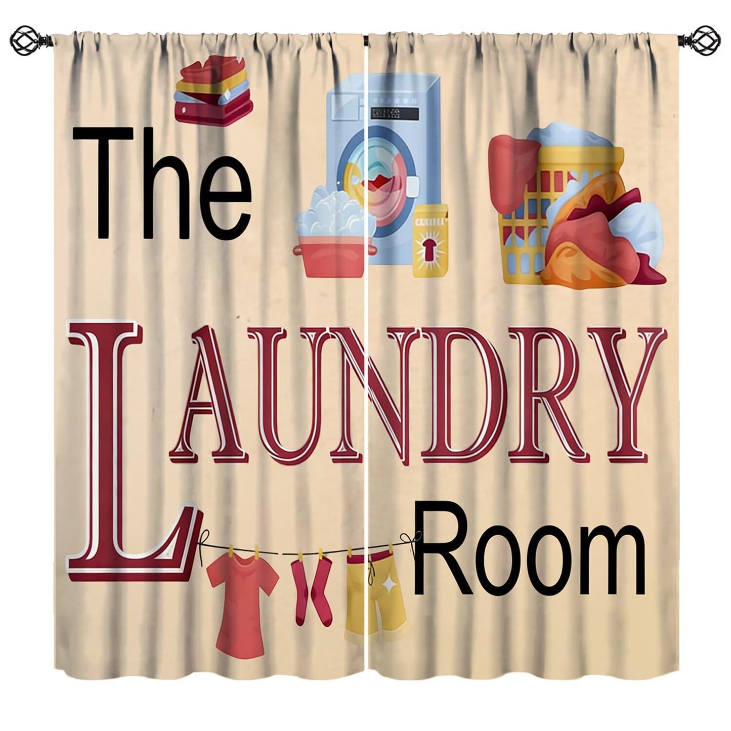 Nsbul Vintage Laundry Room Curtains, Farmhouse Rustic Wash Dry Clothes Quotes Window Drapes Treatments for Kitchen Living Room Bedroom Laundry, 42" W X 45" L(No Blackout)