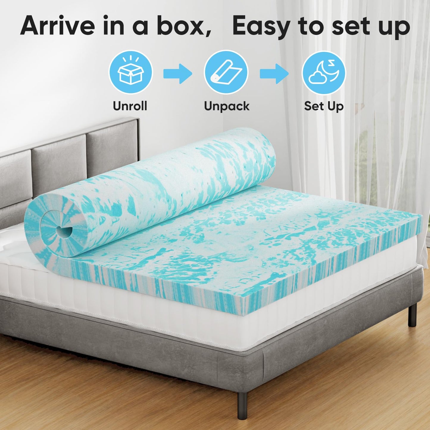 OLIXIS 3 Inch Queen Size Gel Infused Memory Foam Mattress Topper, a Soft Breathable Cooling Bed Pad, a Comfortable Bed Mattress Overlay for Bedroom, RV, Camper and Sleeper Sofa, CertiPUR-US Certified