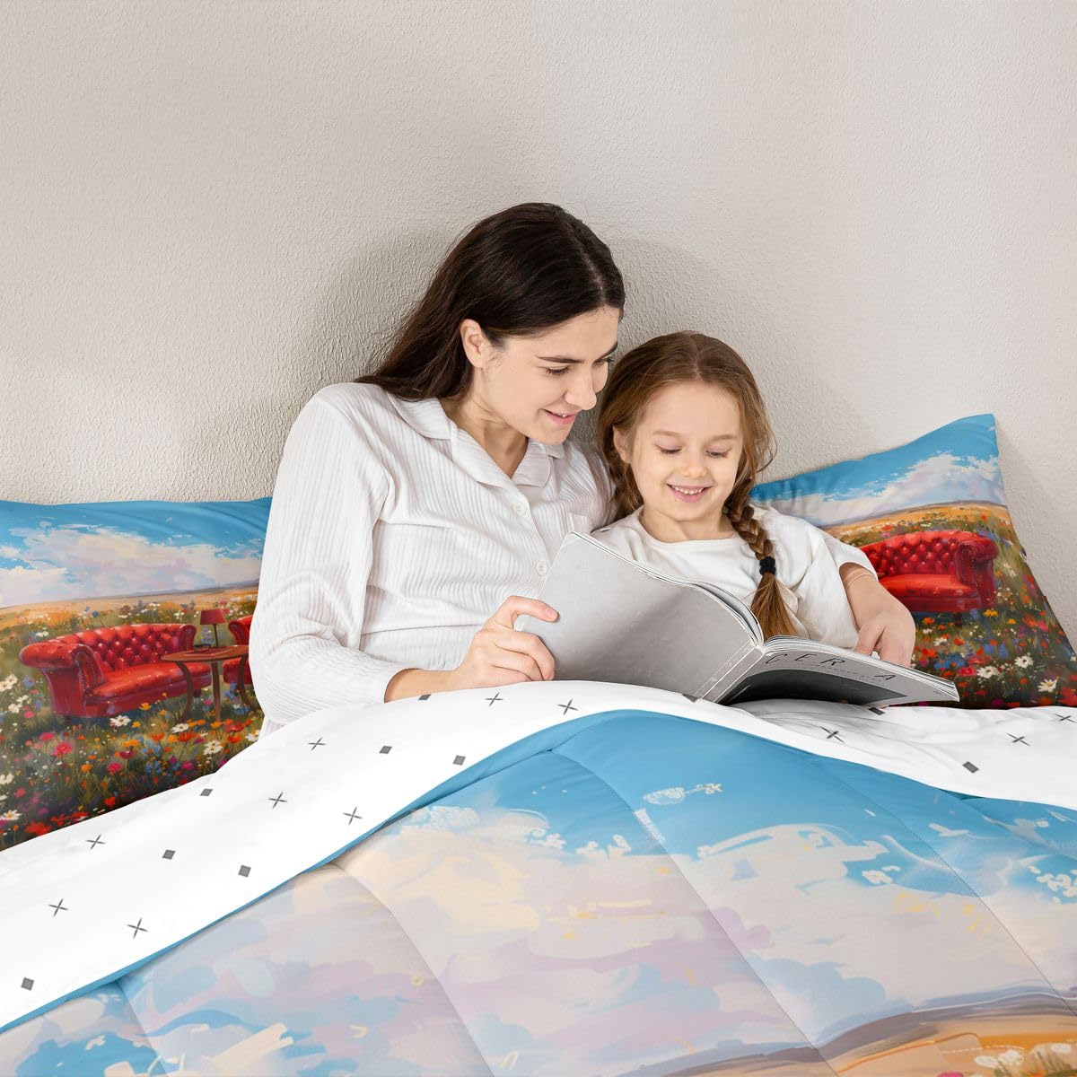 jejeloiu Flower Field Comforter Set Toddler Size French Country Bedding Set for Kids Boys Girls Floral Duvet Quilt Bedroom Decor Microfiber 2 Pcs with 1 Pillow Cases