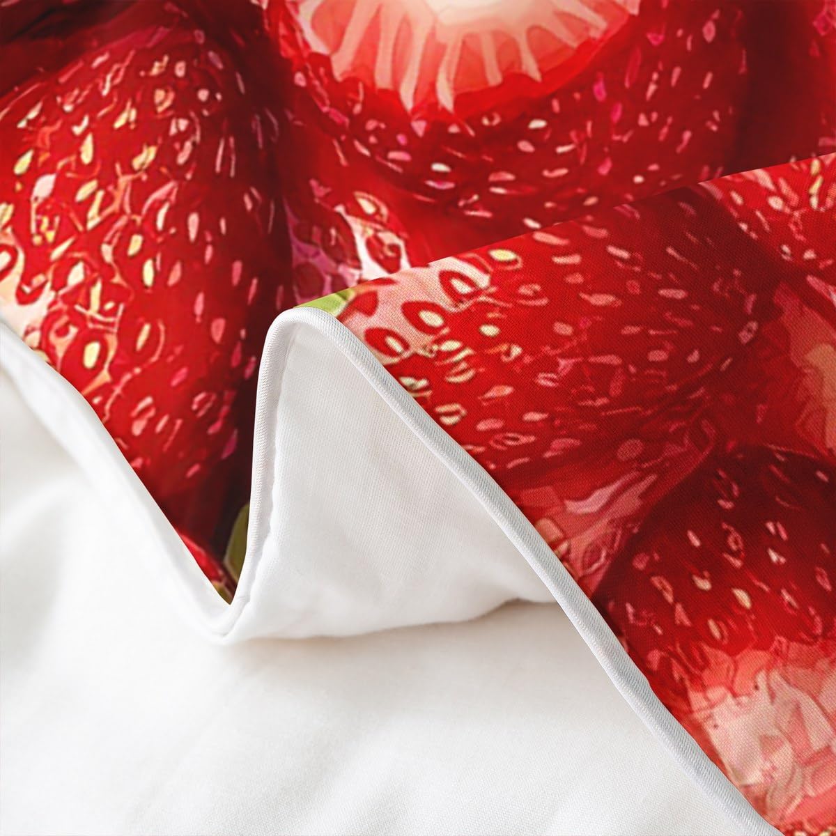 Manfei Cute Strawberry 100% Cotton Duvet Cover Set Twin Size, Kawaii Fruits Bedding Set 2pcs, Red Strawberries Print Quilt Cover, Kids Girls Teens Room Decor, 1 Pillowcase,No Comforter