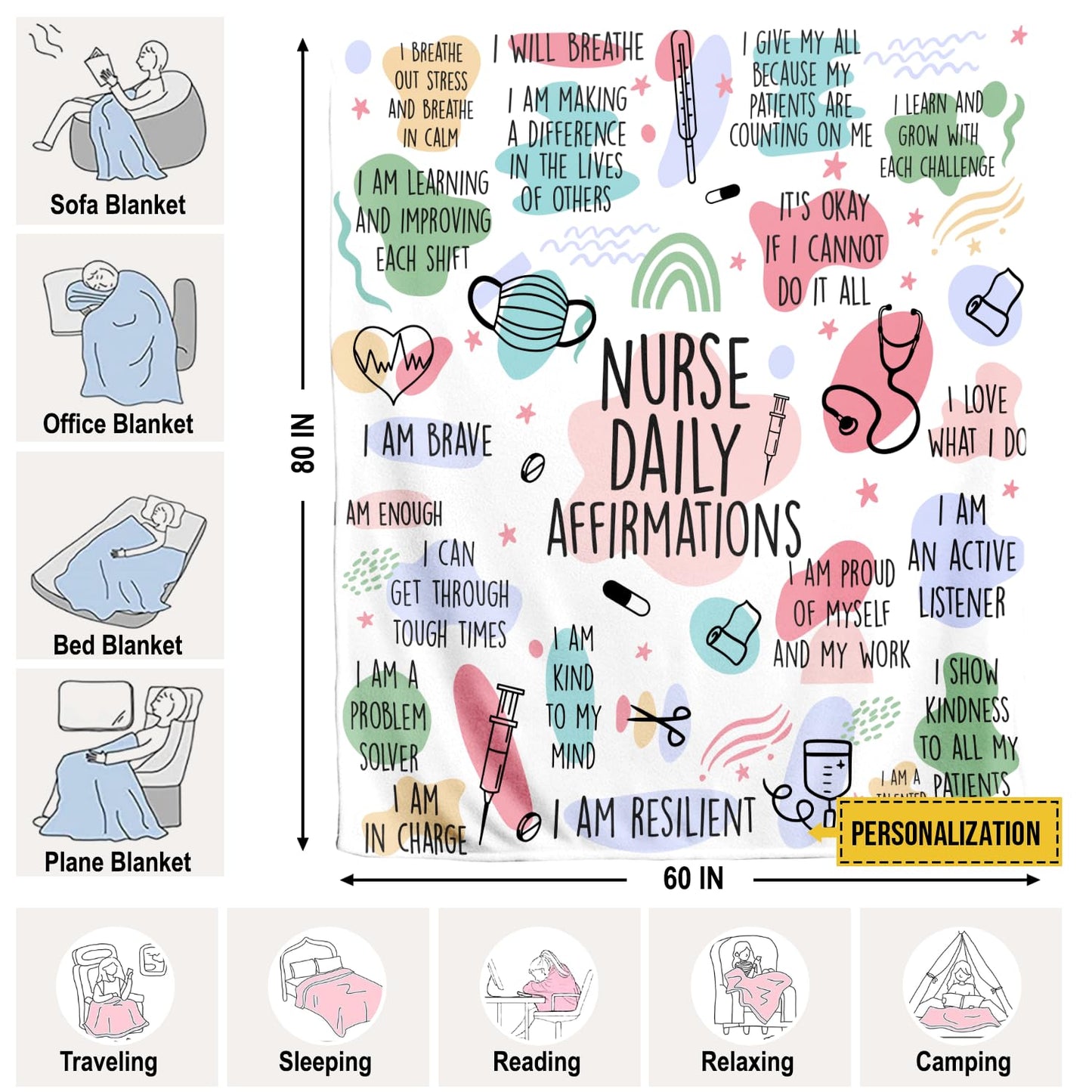 Custom Nurse Blanket Personalized Name Throw, Ultra Soft Fleece Nursing Gift for Women and Healthcare Workers, Cozy Appreciation Present, Multiple (Design 01)