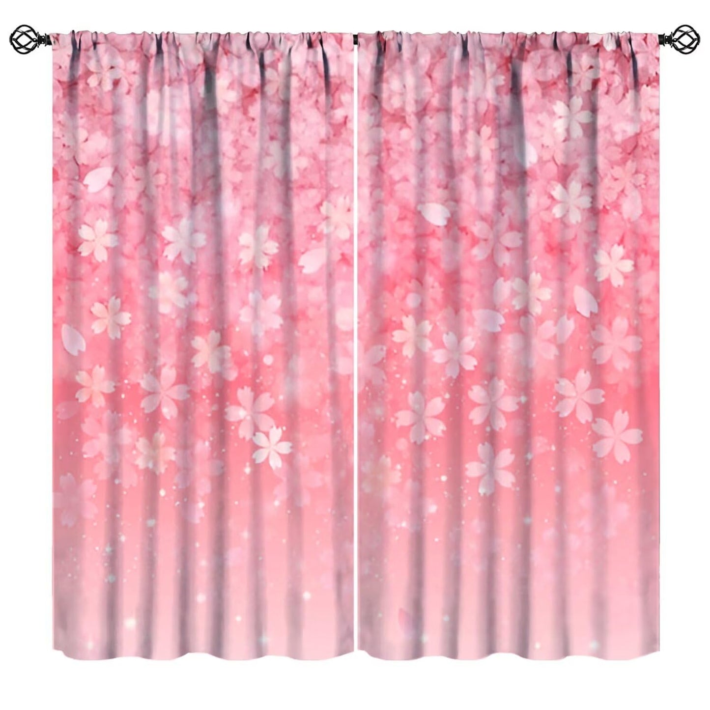 Mchenxin Spring Cherry Blossom Curtains, Abstract Pink Galaxy Japanese Cherry Blossom Flower Print Window Treamtents for Girls Women Bedroom Living Room, 42x45in (No Blackout)