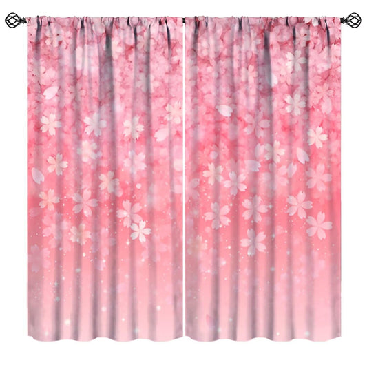 Mchenxin Spring Cherry Blossom Curtains, Abstract Pink Galaxy Japanese Cherry Blossom Flower Print Window Treamtents for Girls Women Bedroom Living Room, 42x45in (No Blackout)