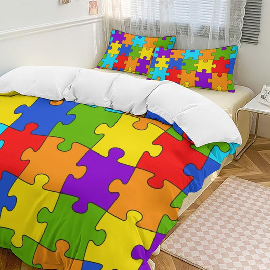 Puzzle Bedding Sets 3D Building Blocks Duvet Cover,Colorful Comforter Cover Kids Boys Bricks Bed Set Rainbow Gradient Room Decor for Teen Girls 3 Piece (1 Duvet Cover 86"x70" + 2 Pillow Sham 20"x30")