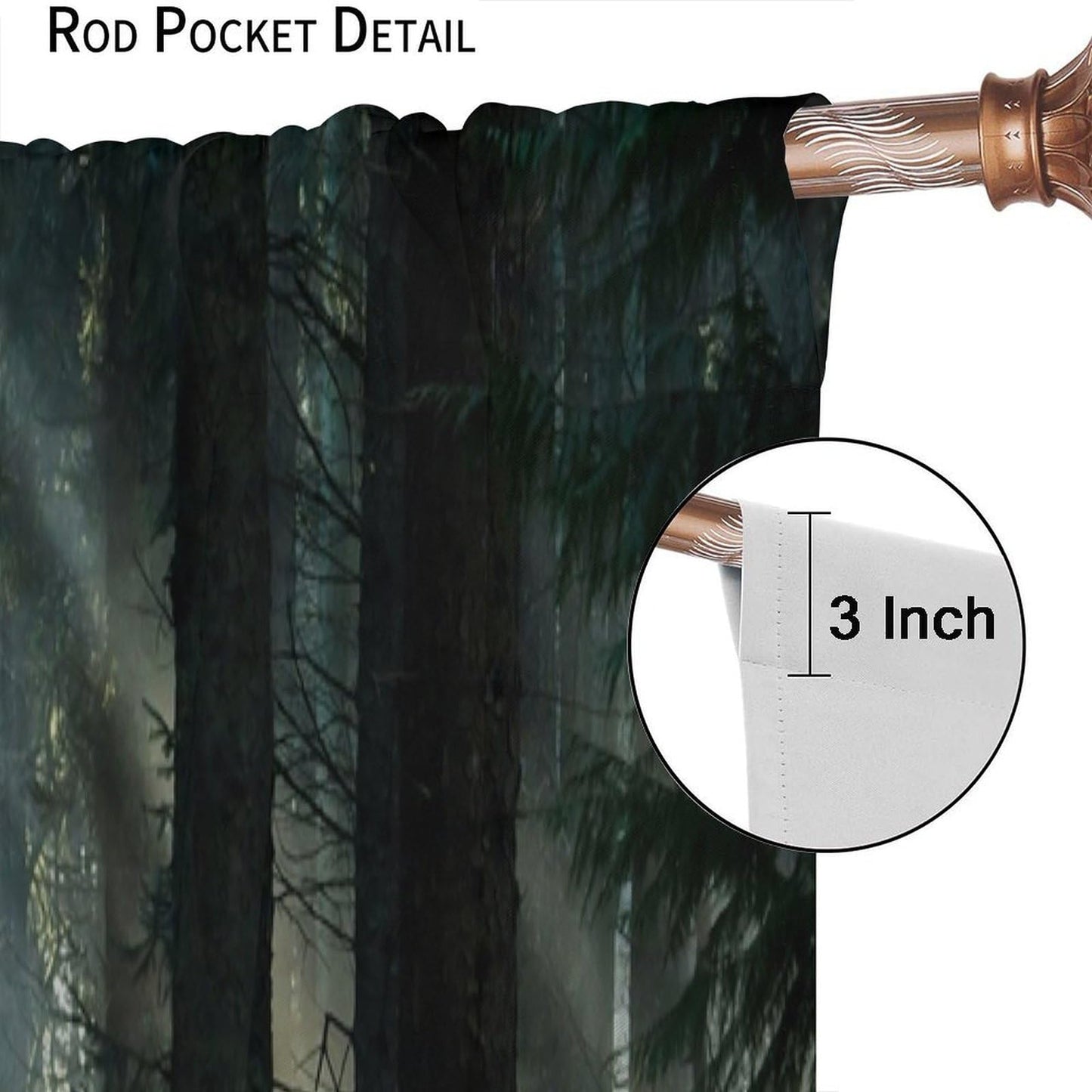 Forest Blackout Window Curtain，Sunbeams in The Dark Forest Deep Forest Tree for Bedroom Living Room Darkening Window Drapes 2 Panels 42x45 Inch