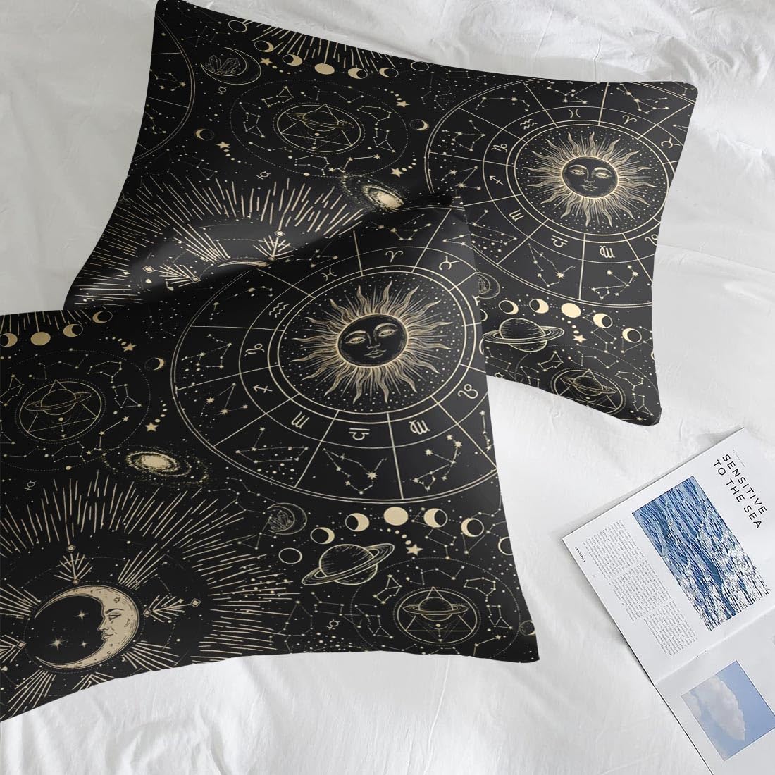 Pamnest Comforter Set Queen Size, Celestial Moon Witchy 7 Pcs Bedding for Kids and Adults, Space Science Galaxy Retro Bed Sheet Sets with Fitted Sheet 2 Pillowcases & 2 Shams for Bedroom Bed Decor