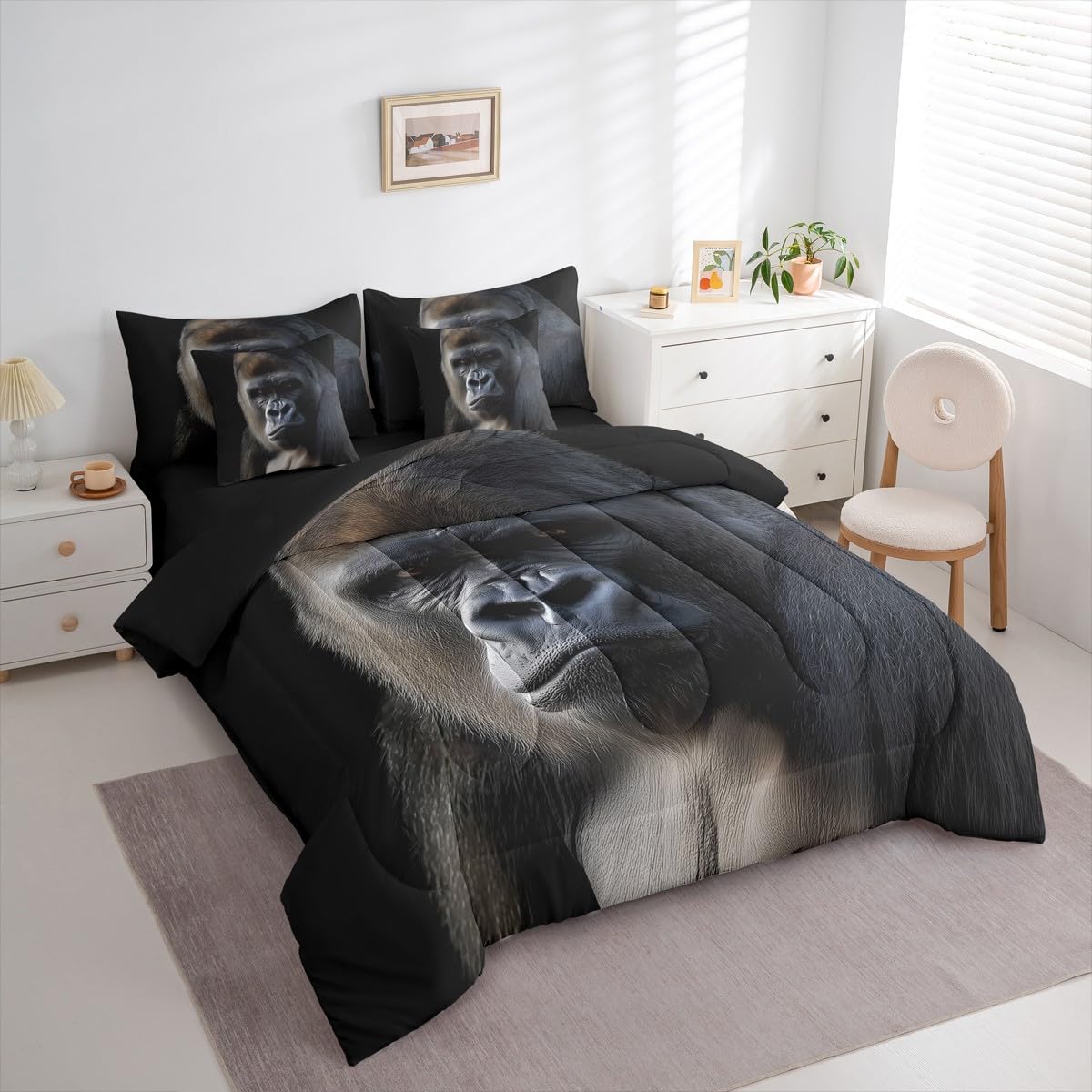 Erosebridal Monkey King Comforter Set Chimpanzee 7 Pieces Bedding Ape Tropical Wildlife Animal Bed Set Kids Boys Girls Teens Adult Bed in A Bag