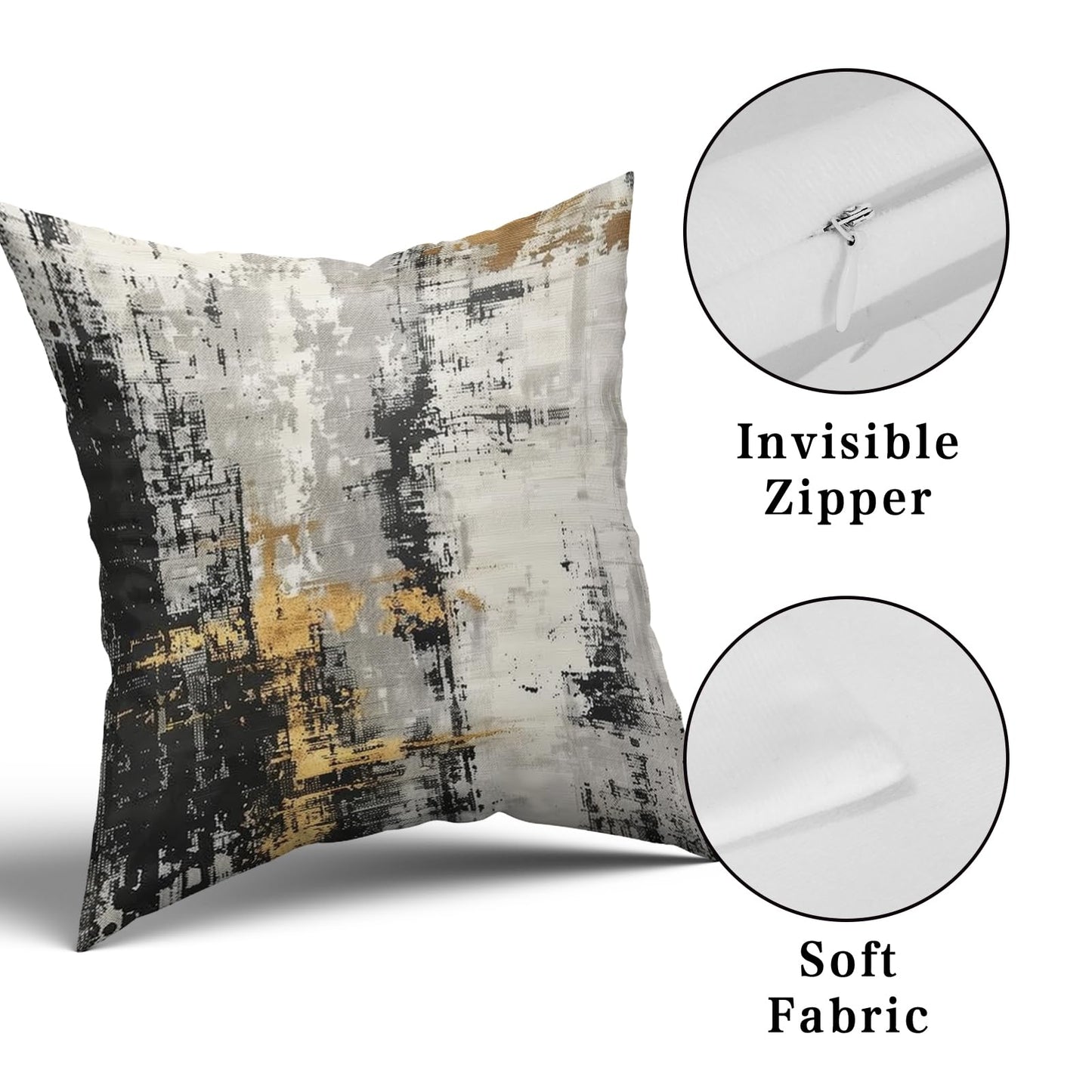 Giwawa Black Gold Throw Pillow Covers - Set of 2 Abstract Modern Decorative Pillow Case Minimalist Square Pillow Covers Home Decor for Sofa Bed Living Room 18 x 18 Inches