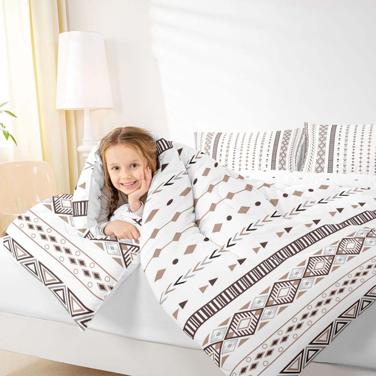 jejeloiu Western Comforter Set Queen Size Southwestern Geometric Bedding Set for Kids Boys Girls Boho Duvet Quilt Tribal Bedroom Decor Microfiber 3 Pcs with 2 Pillow Cases