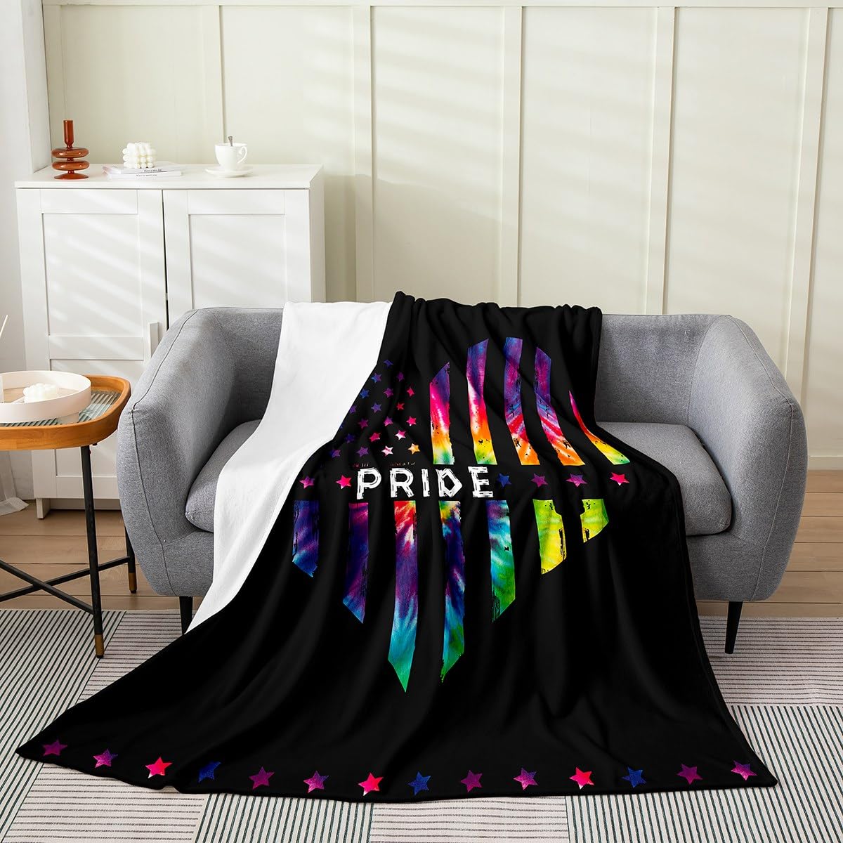 Erosebridal Watercolour Love Heart Blanket for Valentine Day,Gay Pride Throw Blanket for Couples,Rainbow American Flag Fleece Blanket,LGBT Pride Fuzzy Blanket Twin 60x80 Inch