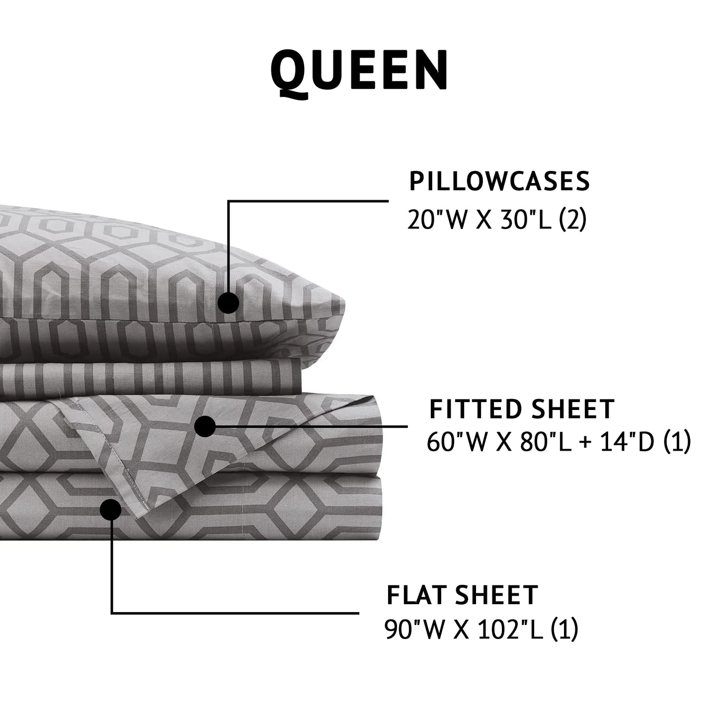 Comfort Spaces 100% Cotton Sheet Set Breathable, Lightweight, Soft with 14" Elastic Pocket Fits up to 16" Mattress, All Season Cozy Bedding, Matching Pillow Case, King Diamond Sliver 4 Piece