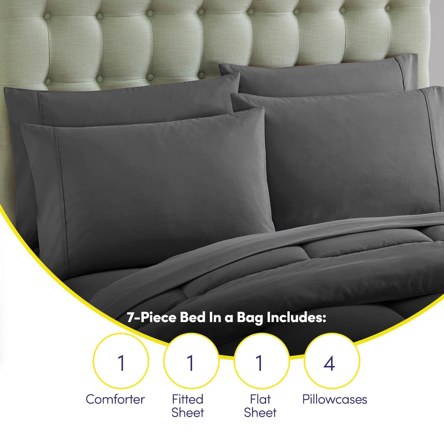 Sweet Home Collection RV Short Queen Comforter Set for RV Camper - Comforter Set with Fitted & Flat Sheet, 4 Pillowcases - Tailored for RV Short Queen Beds - Cozy Essentials for Your RV Bedroom, Gray