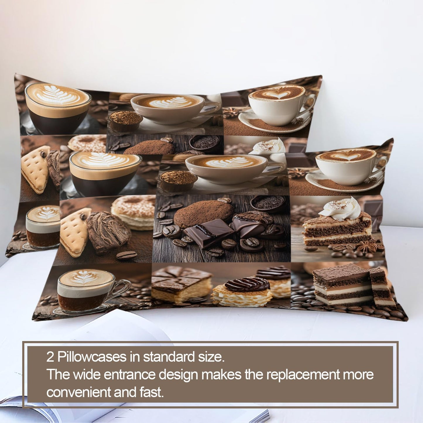 PAISUOQ Coffee Duvet Cover Queen Size, European Retro Bedding Sets, 3 Piece, Soft Microfiber Patterned Comforter Cover with Zipper Ties & 2 Pillowcase, Cafe Restaurant Bedroom Decor & Gifts