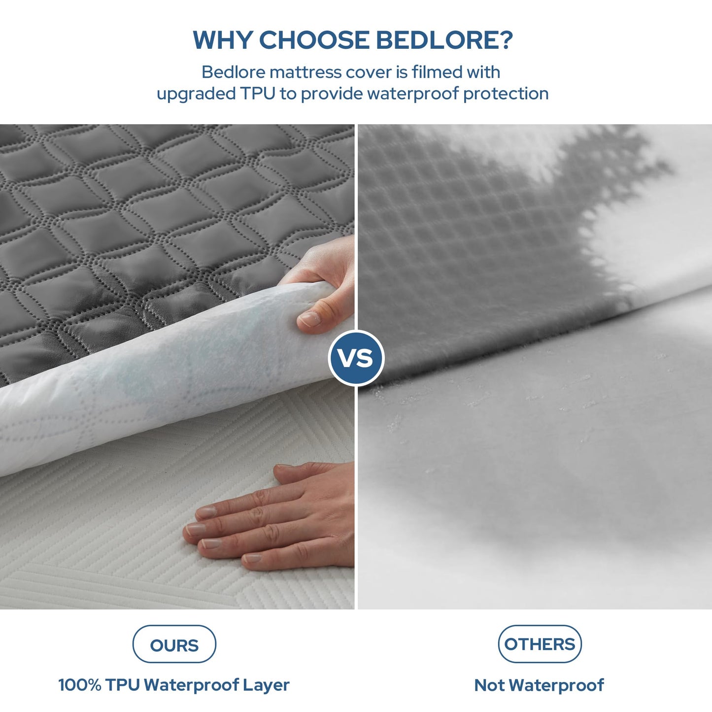 BEDLORE Waterproof Mattress Protector, Noiseless Queen Size Mattress Pad with Deep Pocket Fitted Up to 6"-18", Soft Breathable Dirt-Proof Bed Mattress Cover Washable Bedroom, Hotel (Gray)
