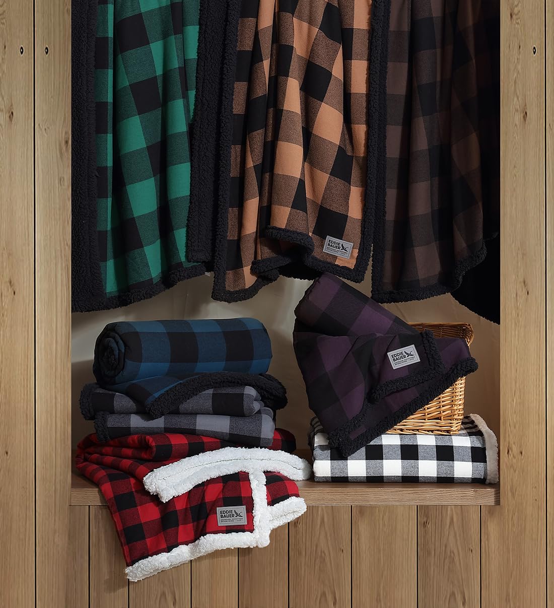 Eddie Bauer - Throw Blanket, Brushed Fleece & Plush Sherpa Soft Blanket, Throw Blanket for Couch & Bed (Cabin Plaid Beige, 50" x 60")