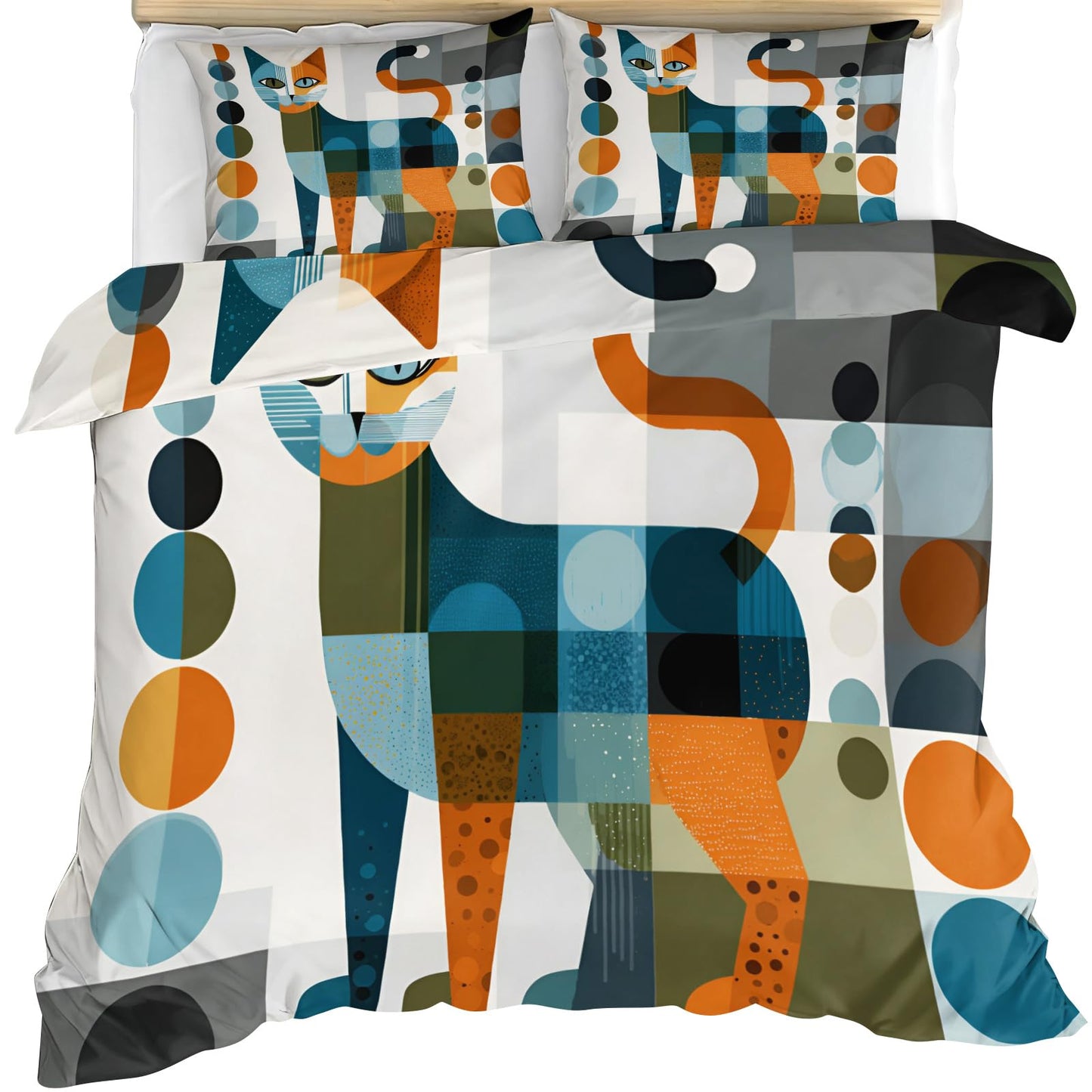 ZAMODE Cat Comforter Cover 120" x 98", Abstract Geometric Kitten Bedding Oversized King Size, Cat Lovers Duvet Cover with 2 Pillowcases