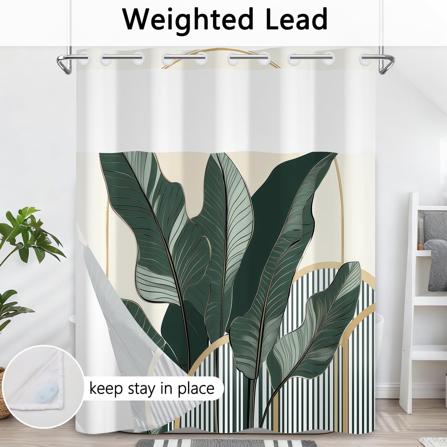 Xiazhilaio No Hook Boho Shower Curtain with Snap in Fabric Liner