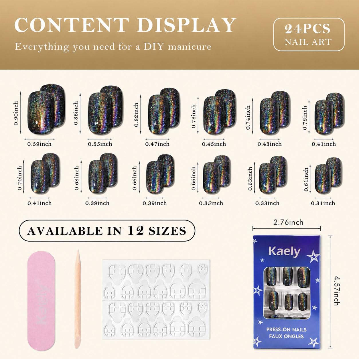 evpct Black Chrome Metallic Cat Eye Press on Nails Medium Square No Glue, Stick on Nails Medium Square for Women, Black Metallic Nail press ons, Iridescent Glitter Halloween Acrylic Fake Press on Nail