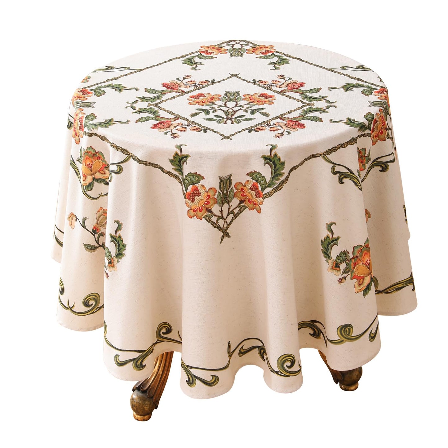 patdrea Vintage French Linen Tablecloth,Round,Diameter 55"-Santiago C