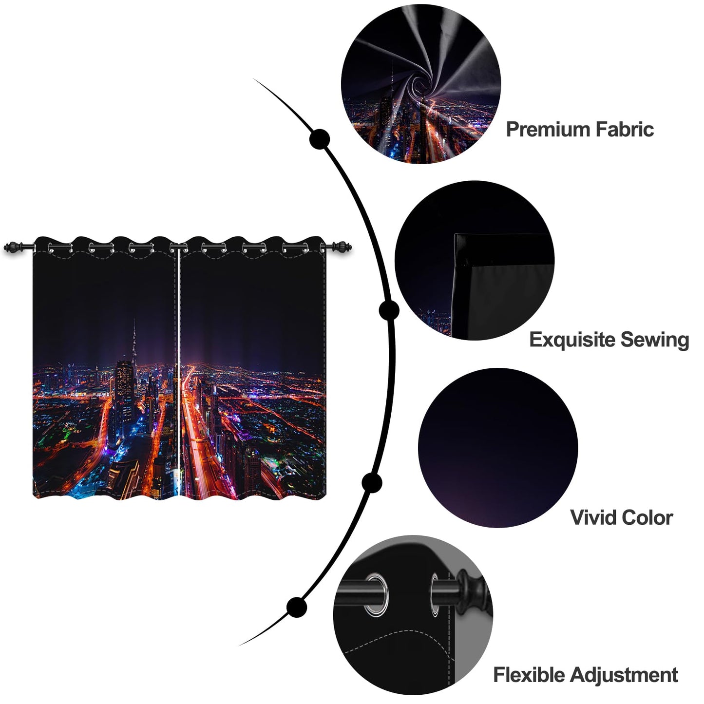 Umpoo City Night Scene Window Curtains New York Famous City View Skyline Skyscrapers Design for Bedroom Living Room Decorative Grommet Window Drapes 2 Panel Set, 52x84 Inch