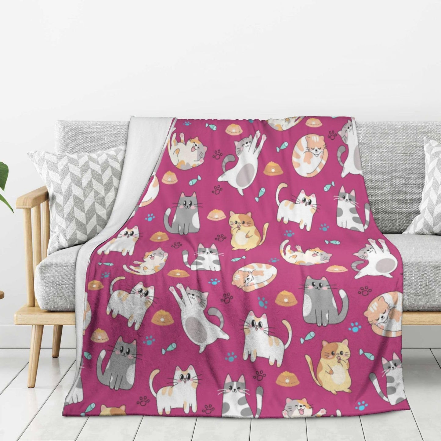 Cute Cat Blanket with Cats Rose Pink Throw Blankets Fuzzy Soft Cozy Blankets 50"x40" Soft Throws Warm Lightweight Plush Fleece Throw Blanket for Kids Men Women Gift Bed Couch Sofa