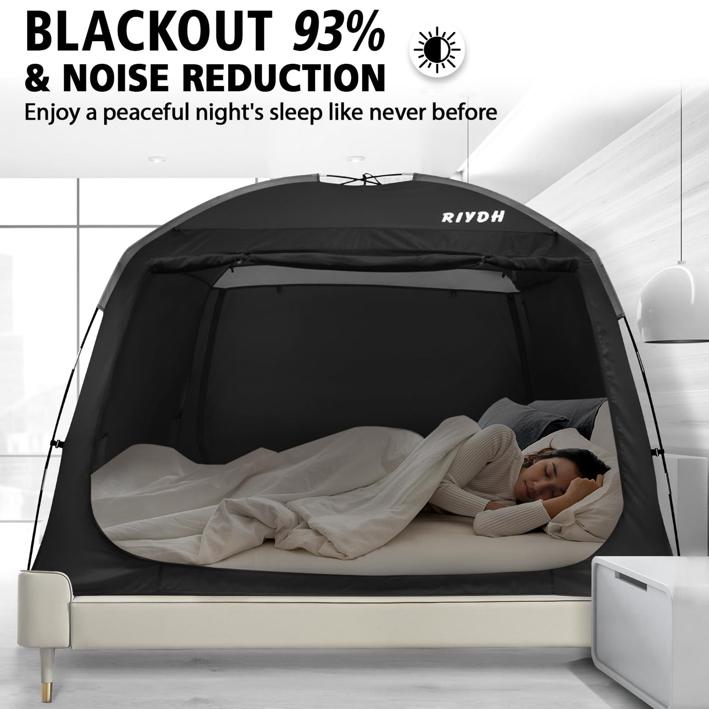 Bed Tent Bed Canopy Breathable 100% for Adult and Kids- Original Design Light Reduction 93% Sleeping Dream Tents Indoor Portable Big Space with String Light 3 Doors Twin Full Queen King Size