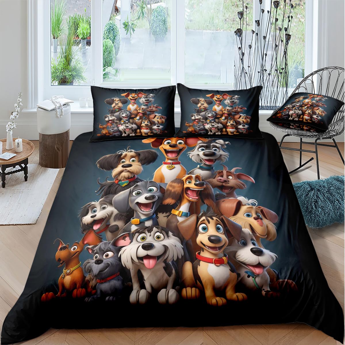 YIXINZHUANJIN King Size Duvet Cover Dogs Bedding Sets Cute Kids Comforter Cover Sets for Boys Girls Animals Beding Cover Set,Includ 1 Duvet Cover and 2 Pillow Shams