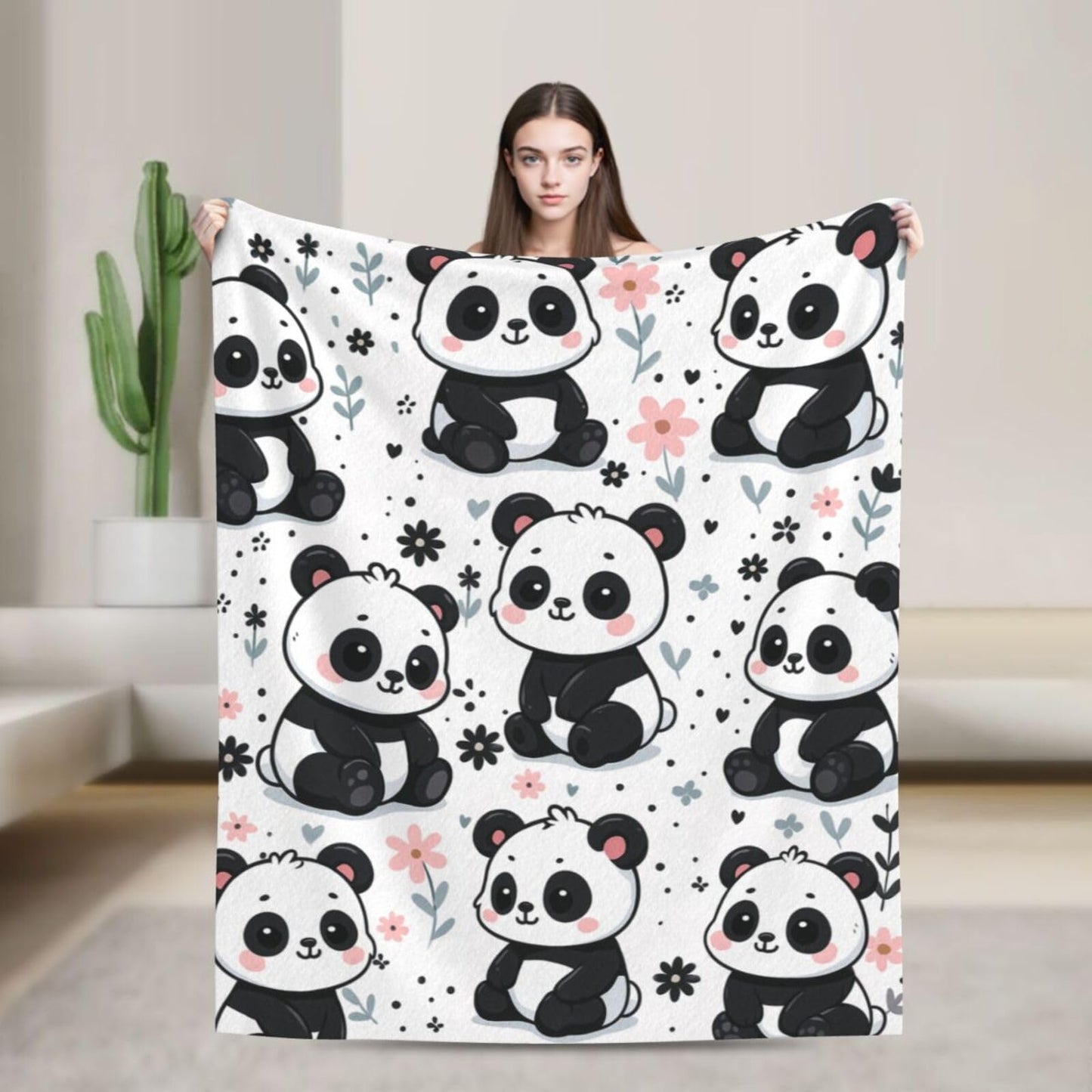 Panda Blanket Cute Pandas Throw Blanket Soft Warm Cozy Fleece Fuzzy Plush Flannel Blankets Gifts for Girls Women Boys Kids Adults 40"X50"