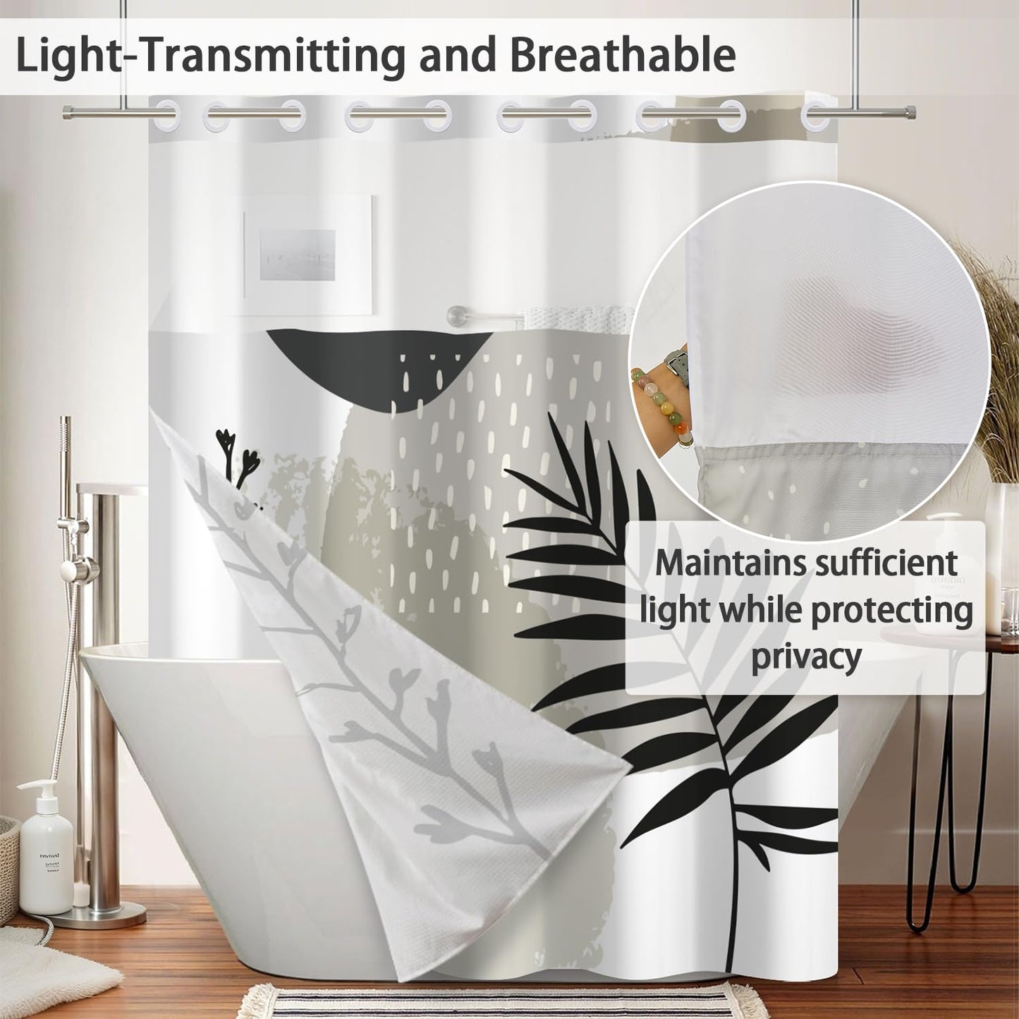 NAEMBCU No Hook Boho Shower Curtain and Liner Set 71 x 74 Inch