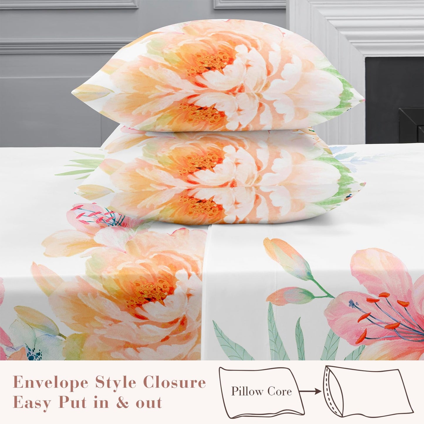 YIYEA Queen Sheet Set, Luxury 1800TC Hotel Quality Double Brushed Microfiber Floral Bed Sheets for Queen Size Bed, Extra Soft, Deep Pocket, Shrinkage and Fade Resistant, 4PC (Queen)