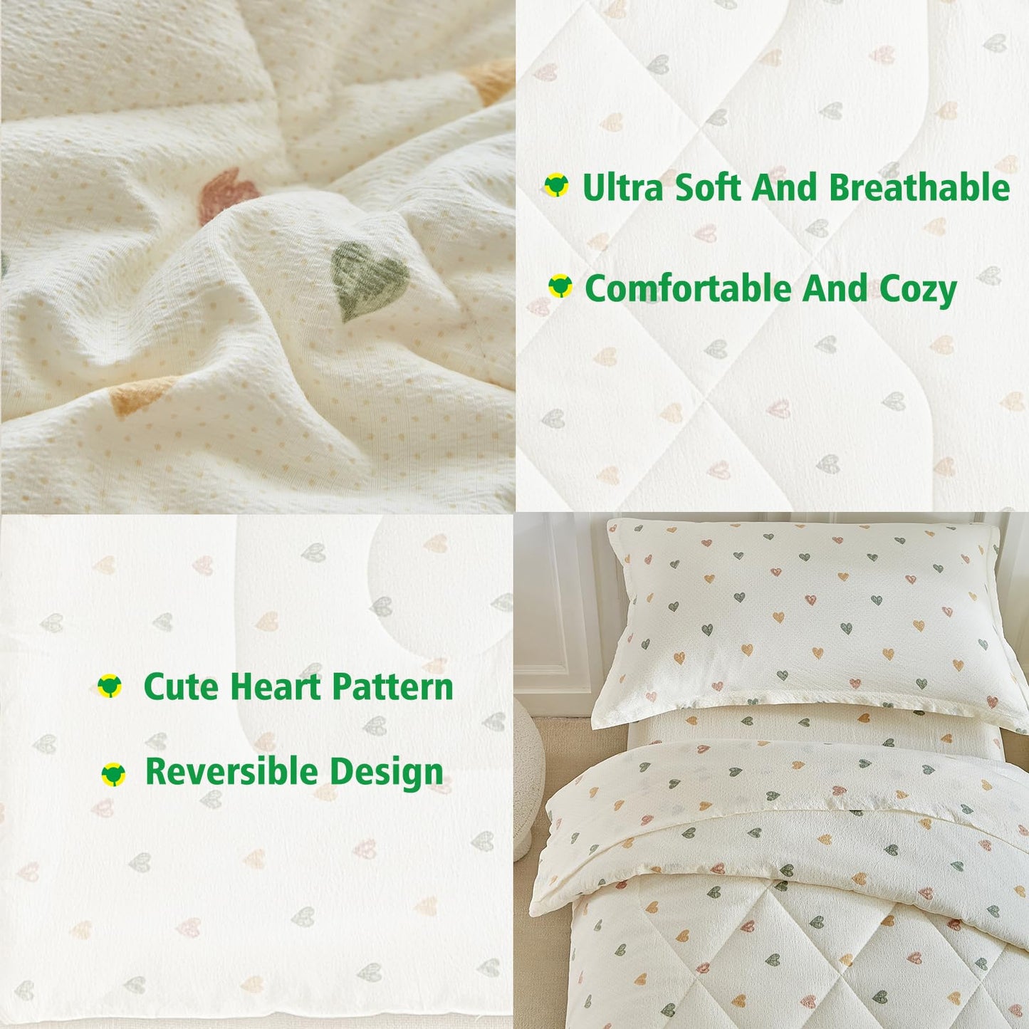 DuShow White Star Toddler Bedding Set,4 Pieces Reversible Toddler Comforter Set,Ultra Soft Crib Bed Set for Girls and Boys,Including Comforter,Sheets and Pillowcase