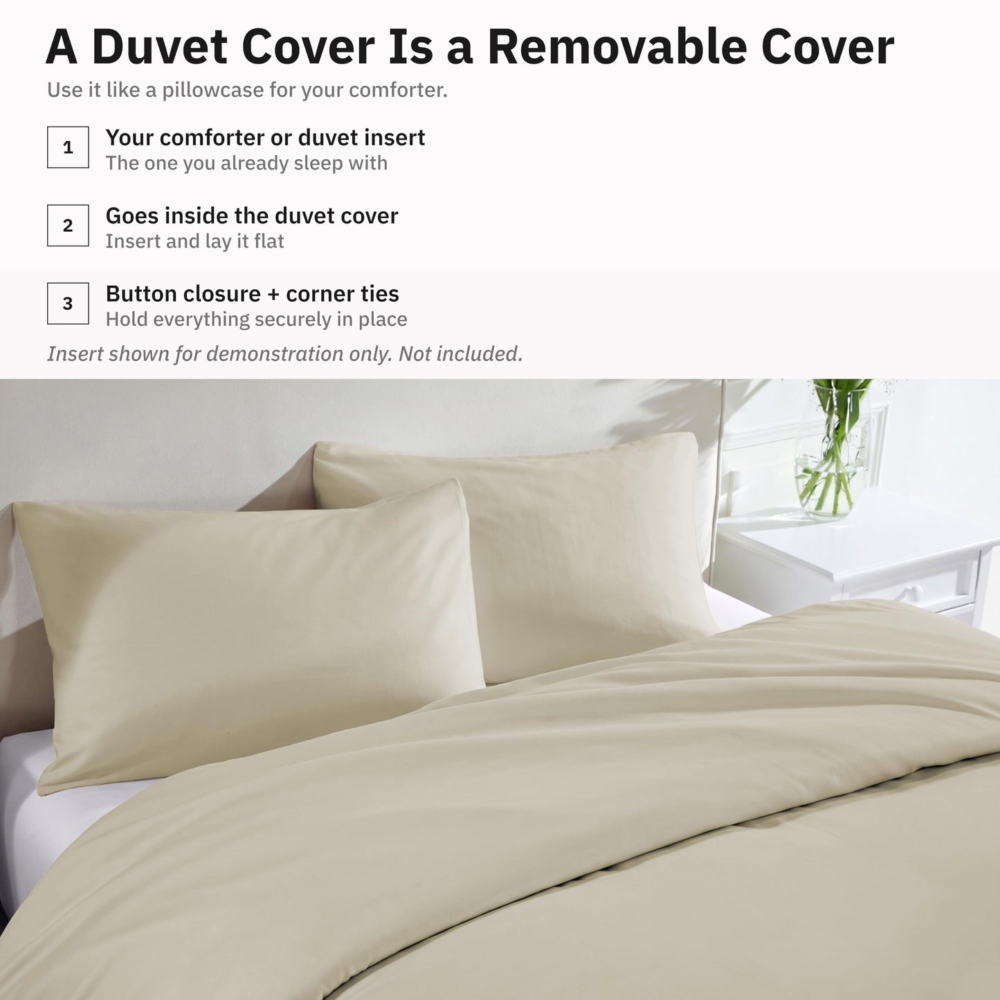 California Design Den 3 Pc 100% Cotton Duvet Cover Set Queen Size/Full Size - Winner Good Housekeeping Best Bedding Awards 2025, 400 Thread Count Sateen, Soft and Durable - Beige