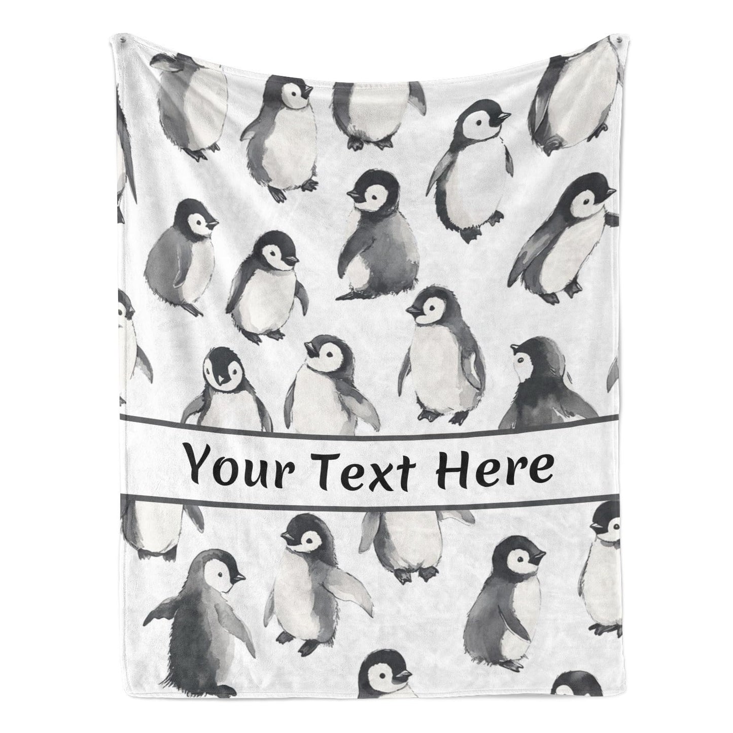 Personalized Penguin Throw Blanket, Custom Name Soft Flannel Blanket Gift for Him Mom Dad, Warm Cozy for Couch Sofa Bed Living Room