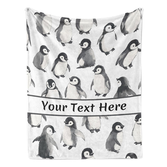 Personalized Penguin Throw Blanket, Custom Name Soft Flannel Blanket Gift for Him Mom Dad, Warm Cozy for Couch Sofa Bed Living Room